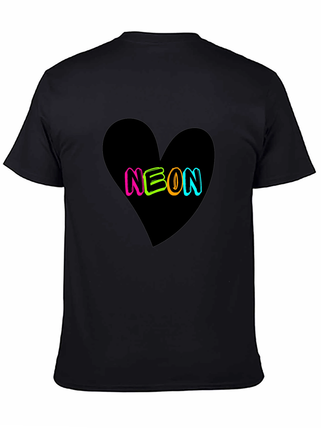 Neon Heart Graphic Tee - Casual Black T-Shirt