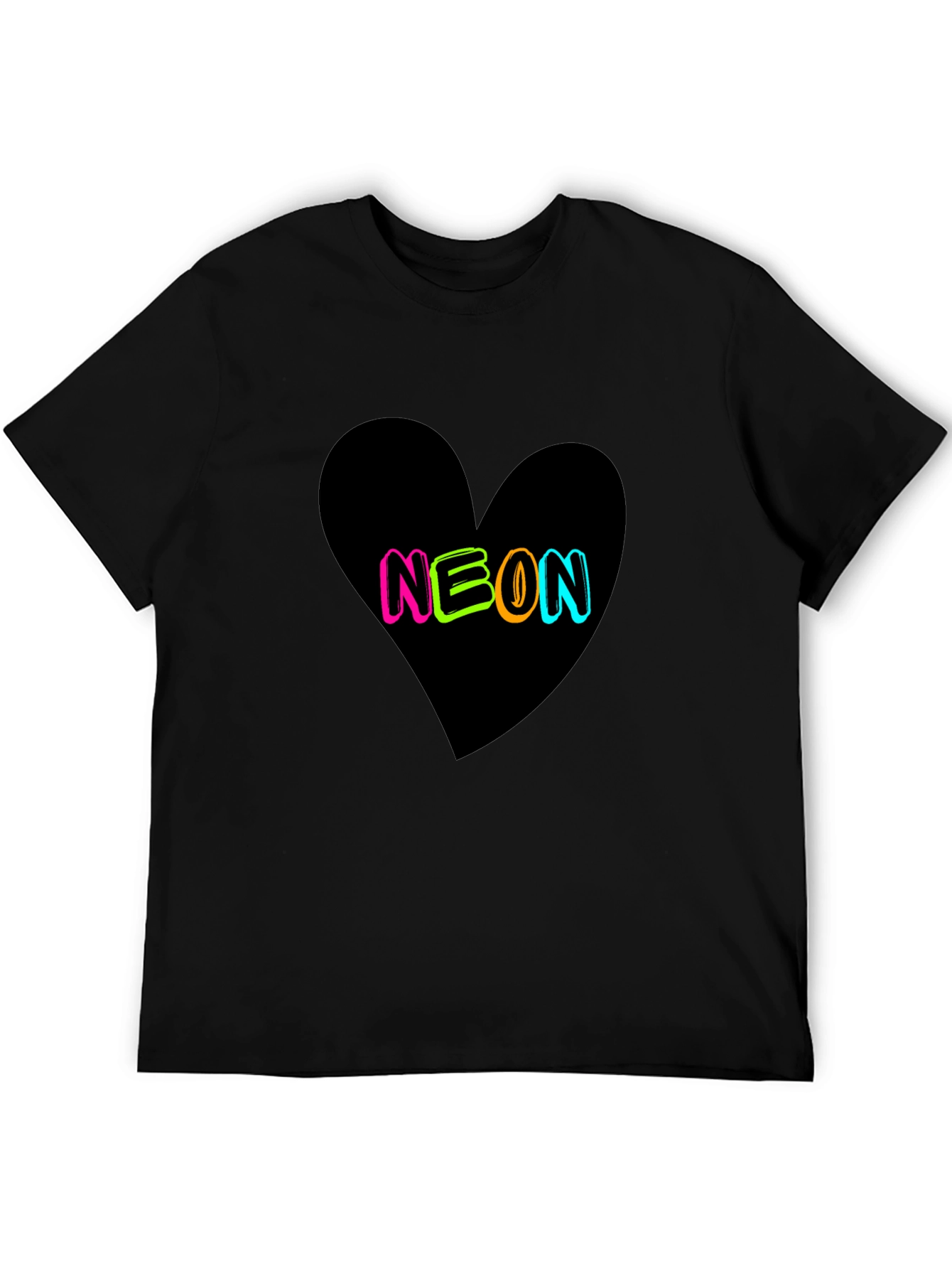 Neon Heart Graphic Tee - Casual Black T-Shirt