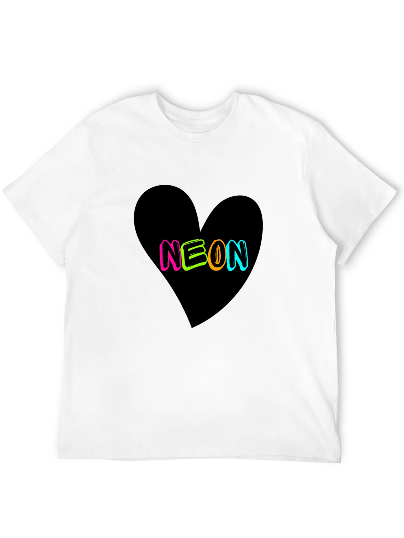 Neon Heart Graphic Tee - Casual Black T-Shirt