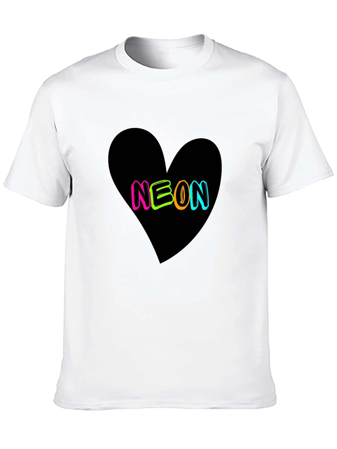 Neon Heart Graphic Tee - Casual Black T-Shirt