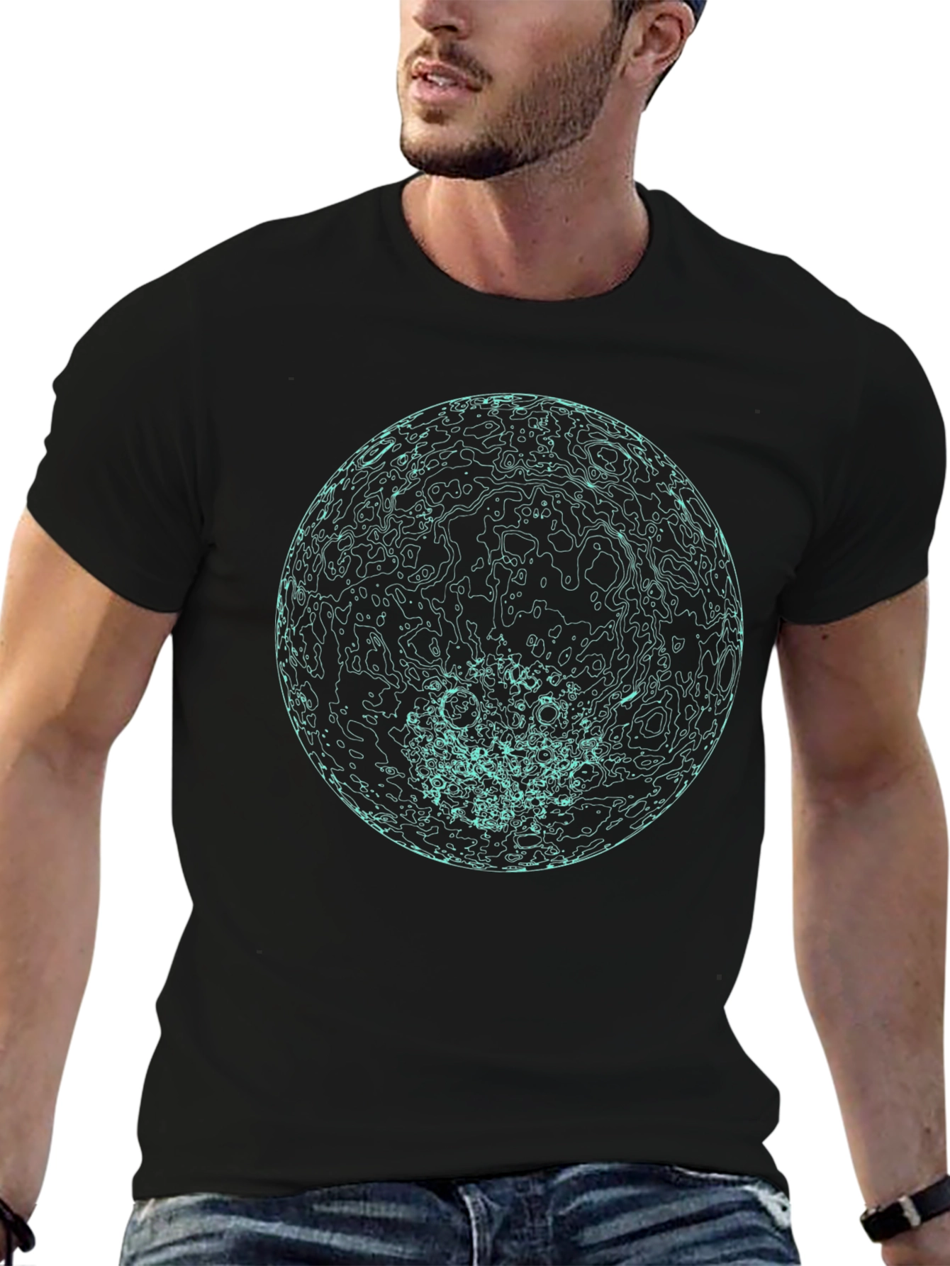 Abstract Globe Graphic Print Black T-Shirt