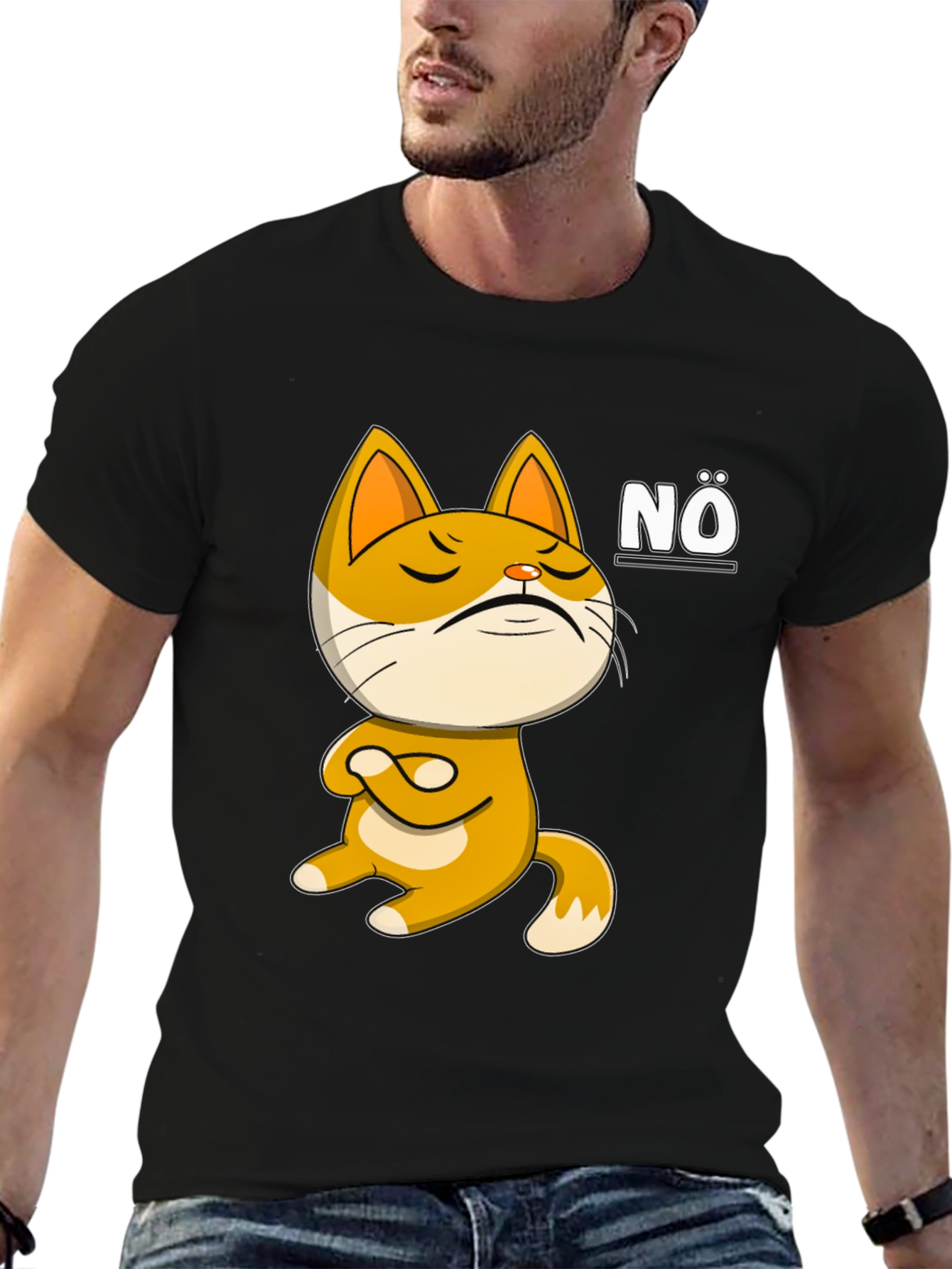 Nö Cat Graphic T-Shirt: Mens Black Tee