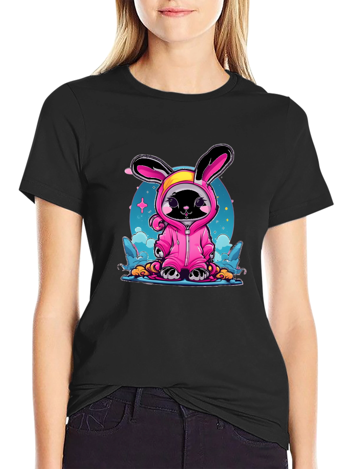 Cute Black Cat Bunny Costume T-Shirt