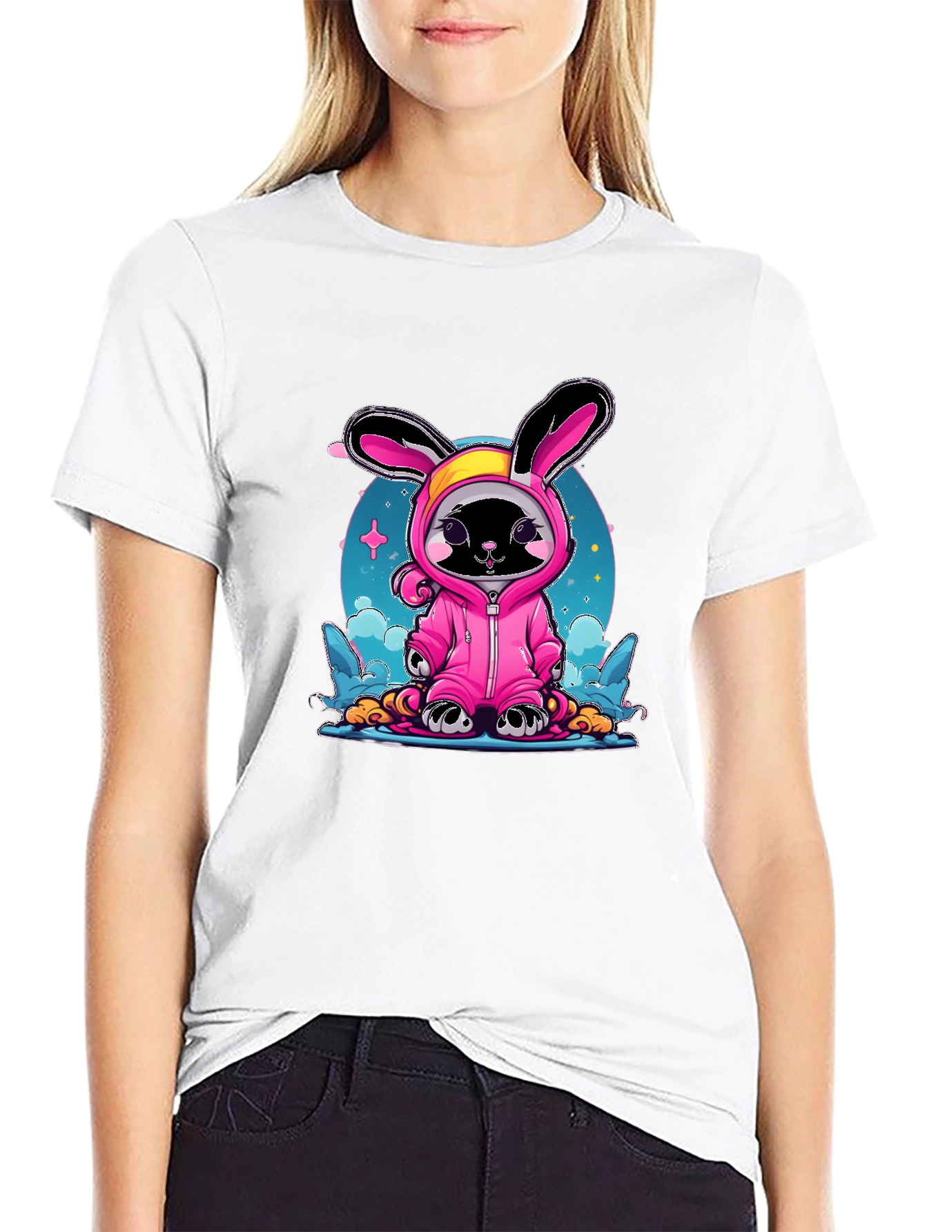 Cute Black Cat Bunny Costume T-Shirt
