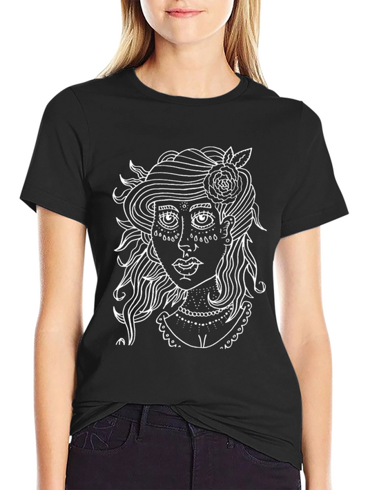 Black T-Shirt with White Girl Art