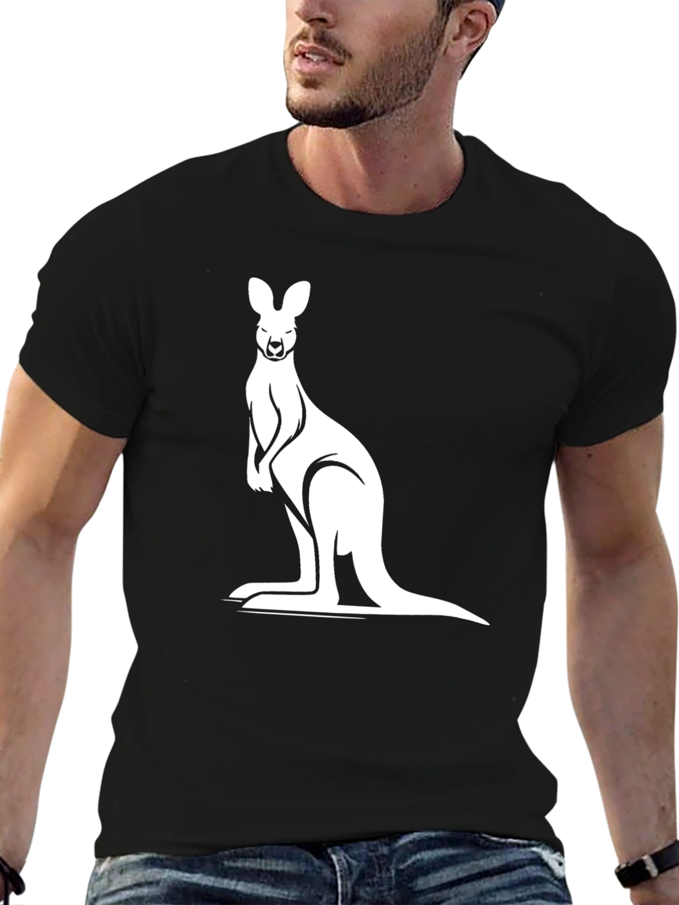 Kangaroo Graphic Tee - Black Cotton Comfort