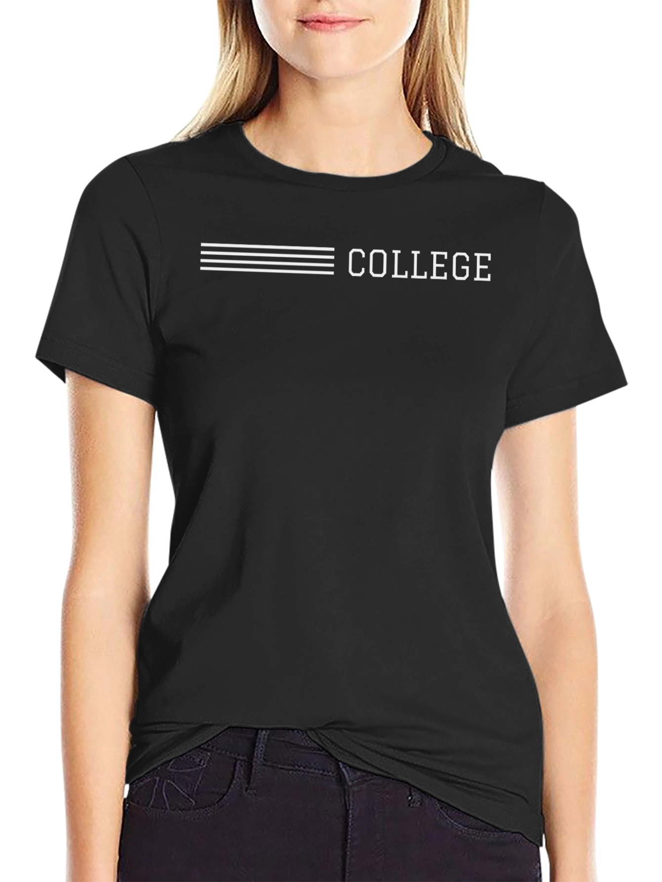 College Graphic Print Black T-Shirt