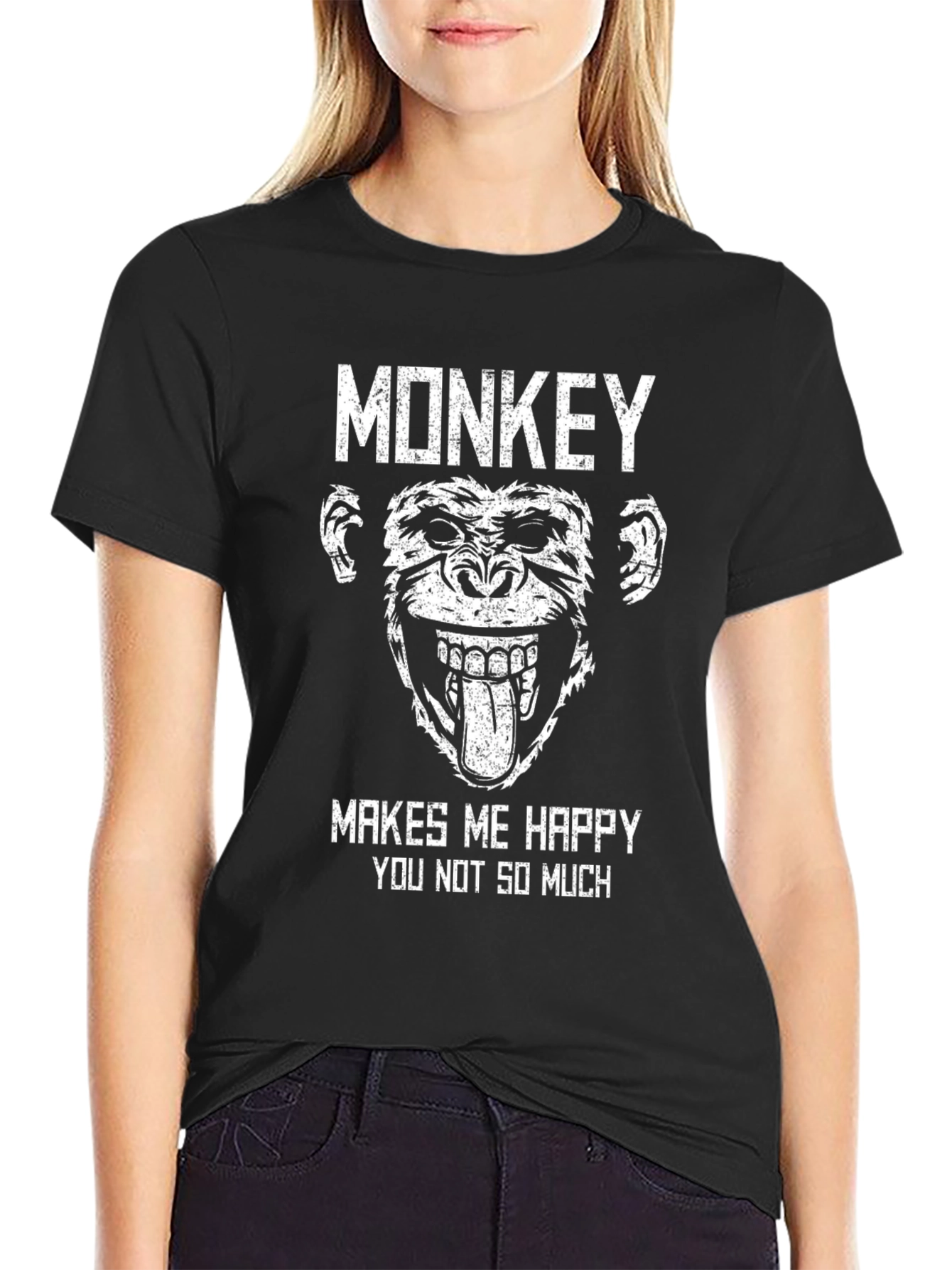 Funny Monkey Makes Me Happy Graphic T-Shirt