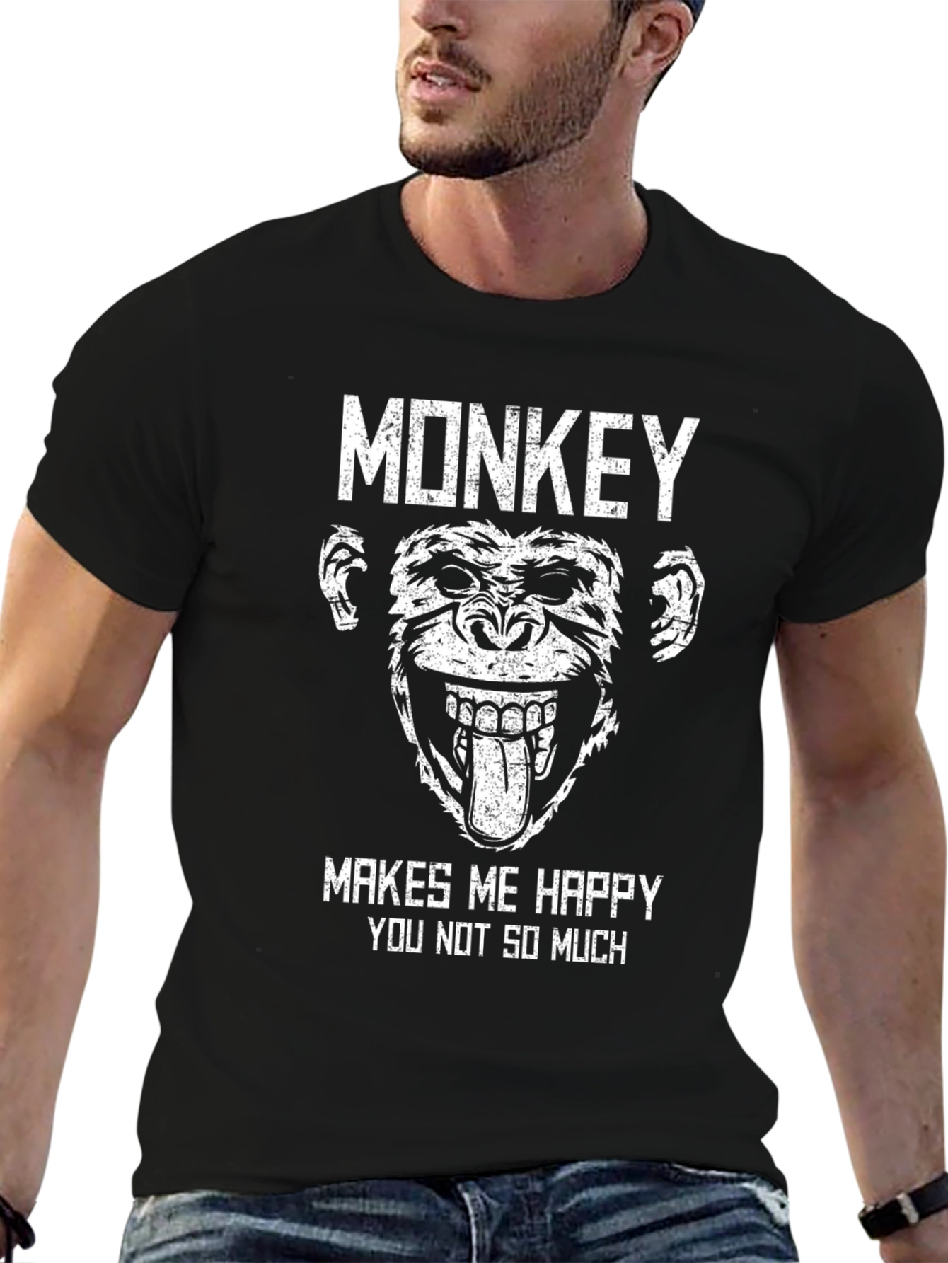 Funny Monkey Makes Me Happy Graphic T-Shirt