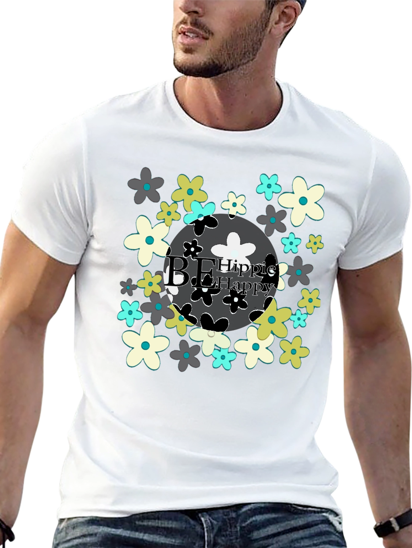 Be Hippie Be Happy Floral T-Shirt - Black