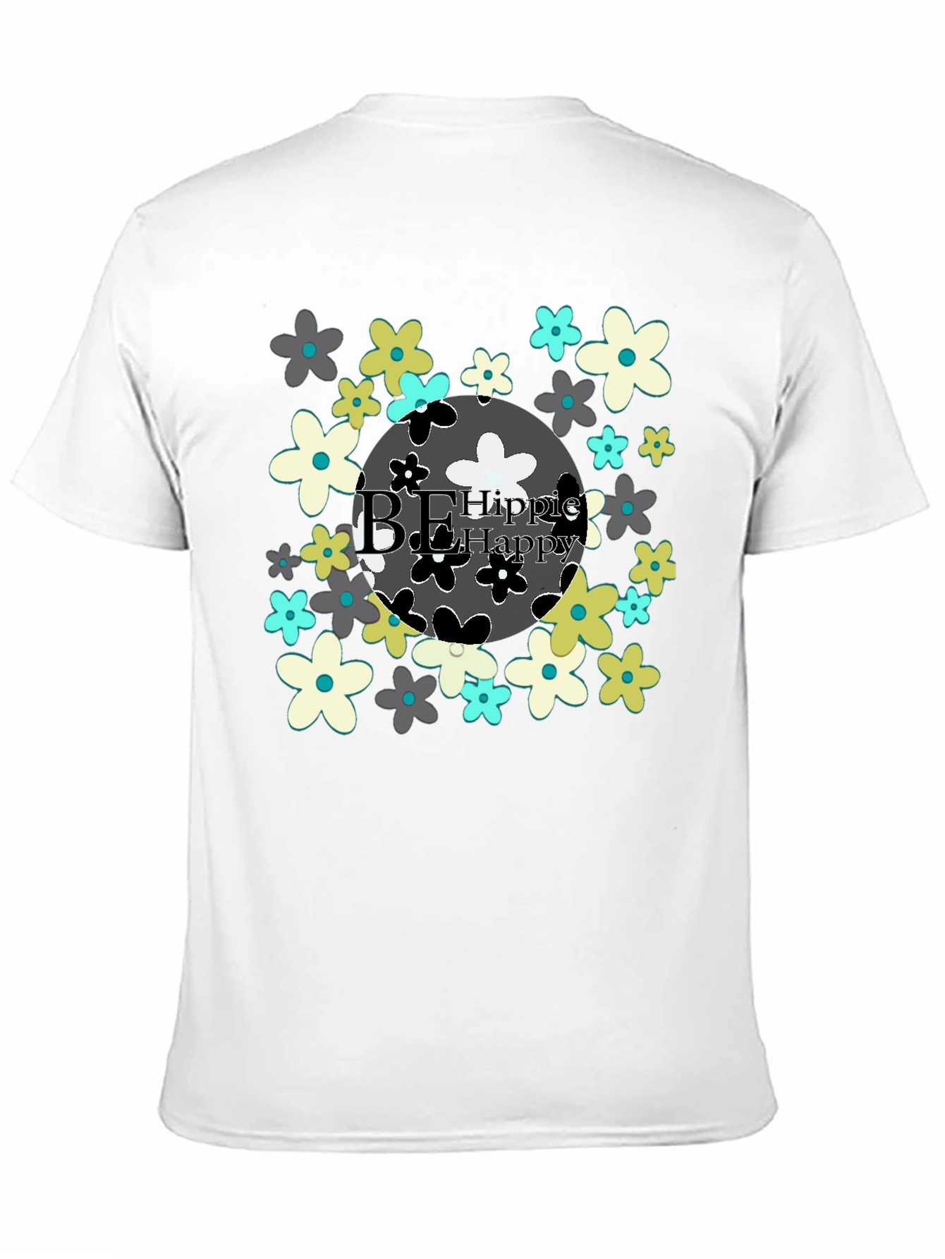 Be Hippie Be Happy Floral T-Shirt - Black