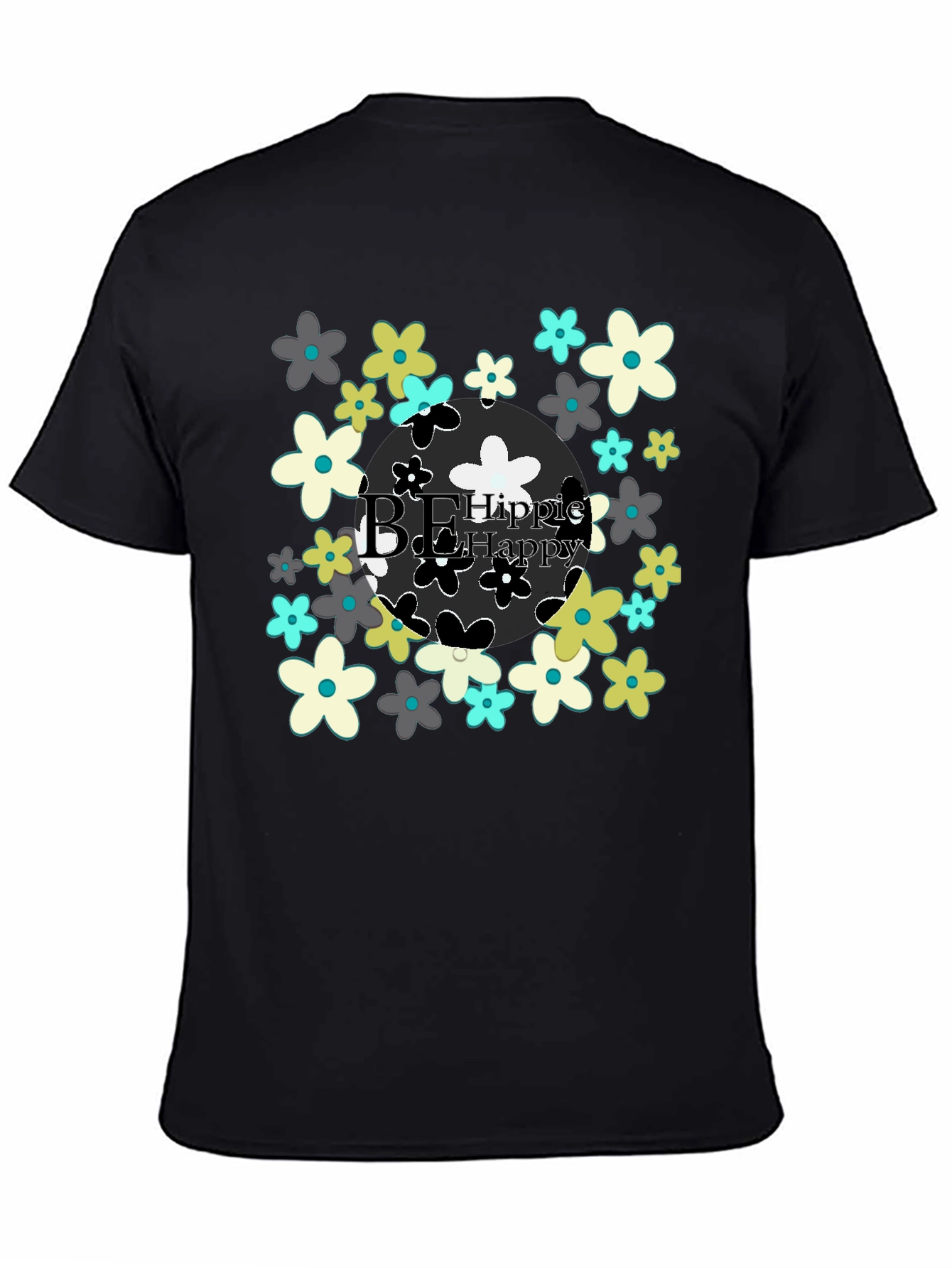 Be Hippie Be Happy Floral T-Shirt - Black