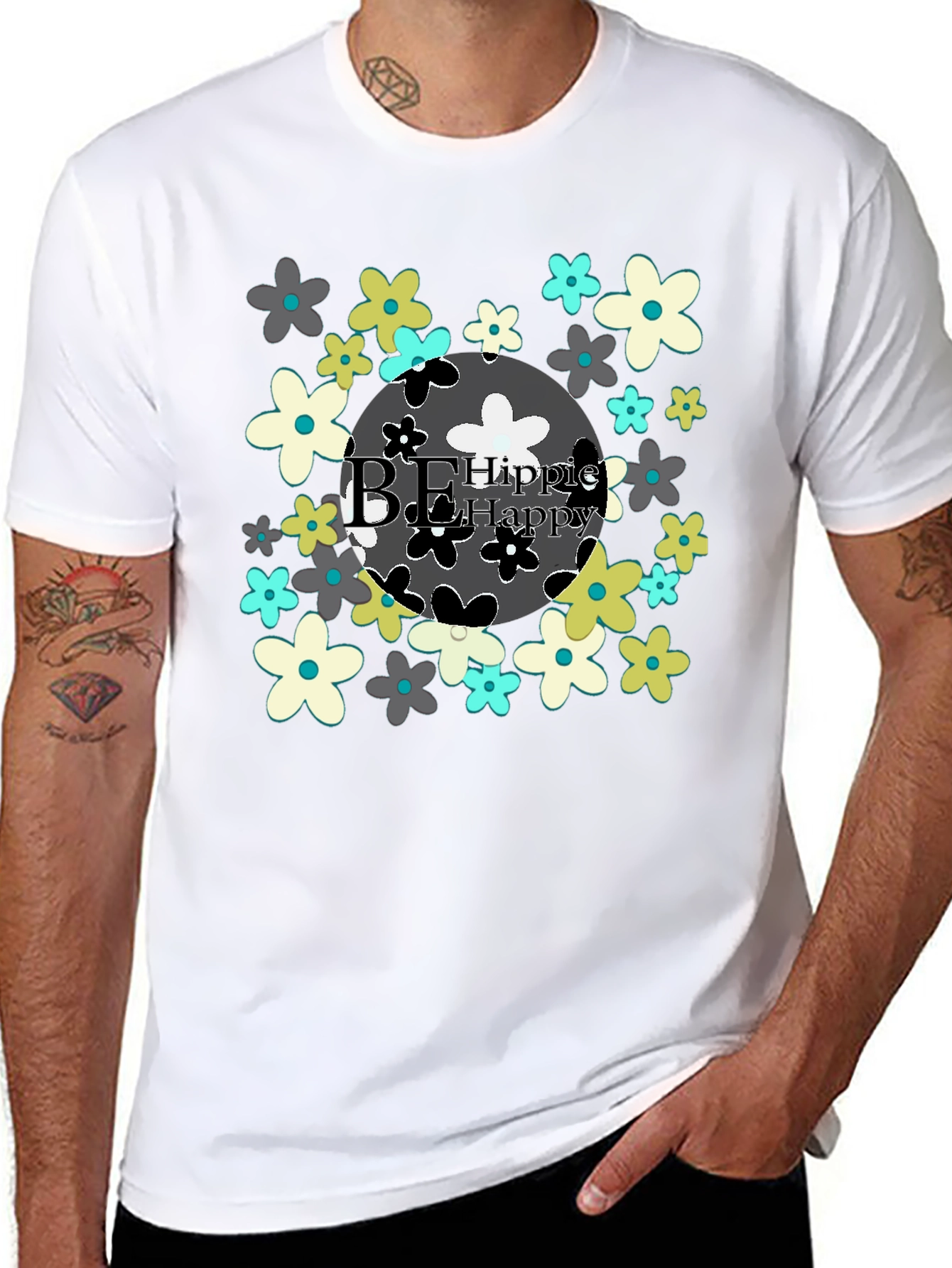 Be Hippie Be Happy Floral T-Shirt - Black