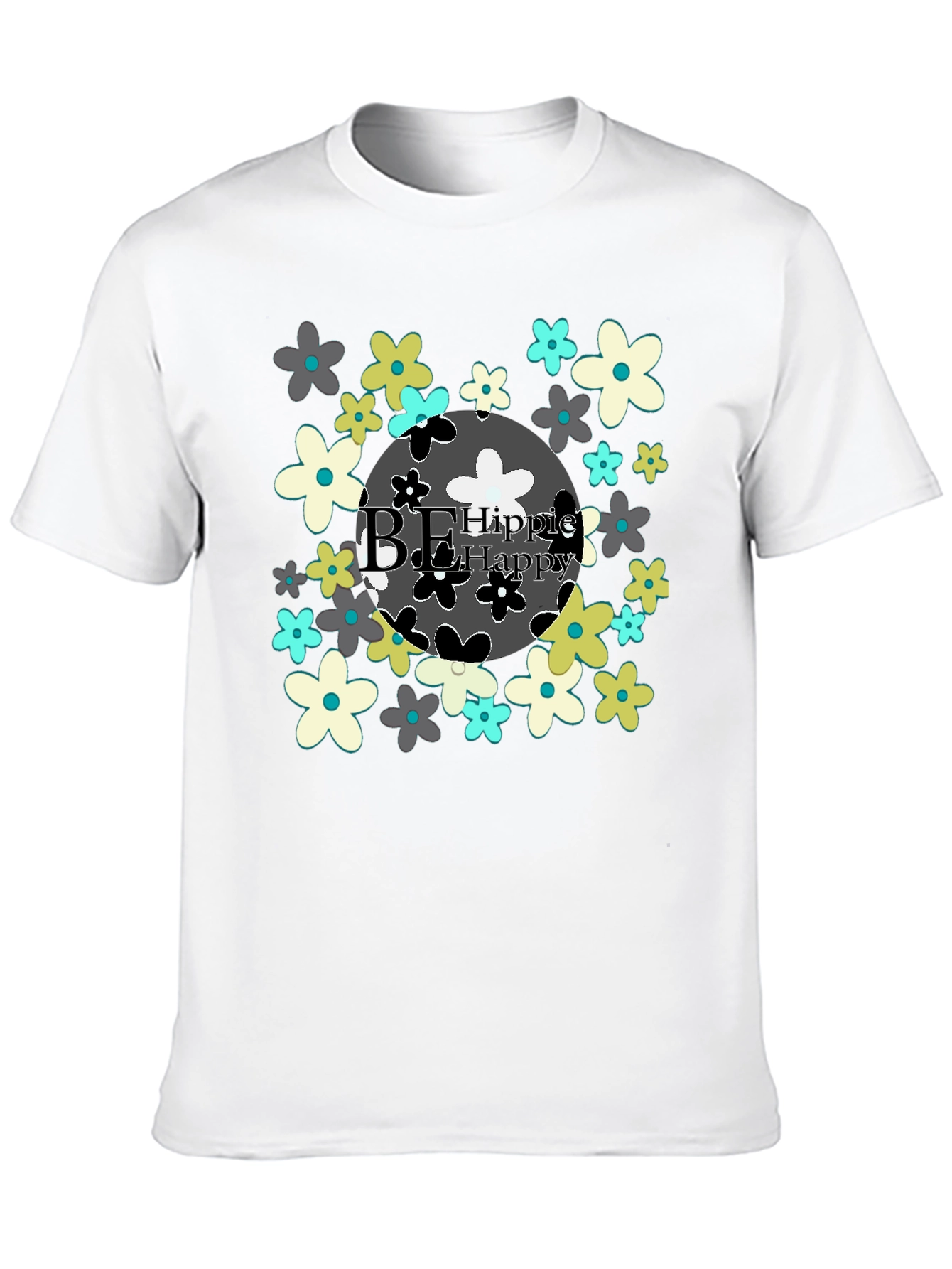 Be Hippie Be Happy Floral T-Shirt - Black