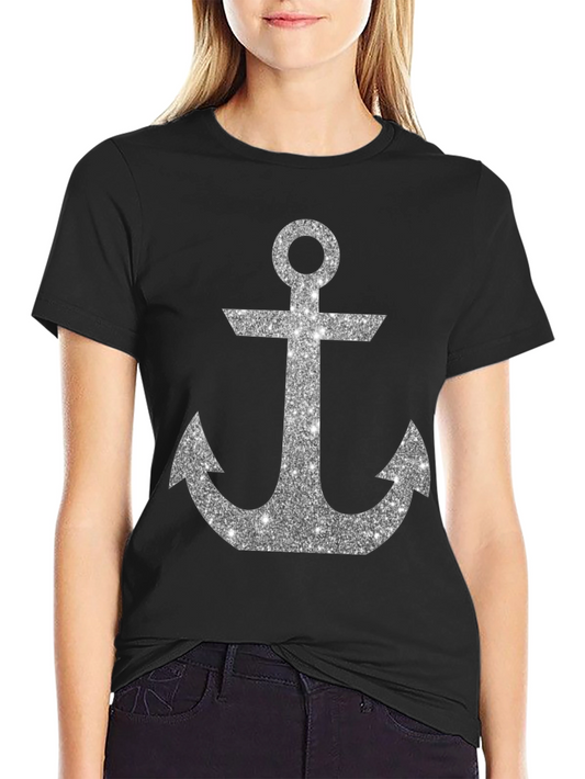 Mens Black Anchor Graphic Tee - Casual Short Sleeve Shirt