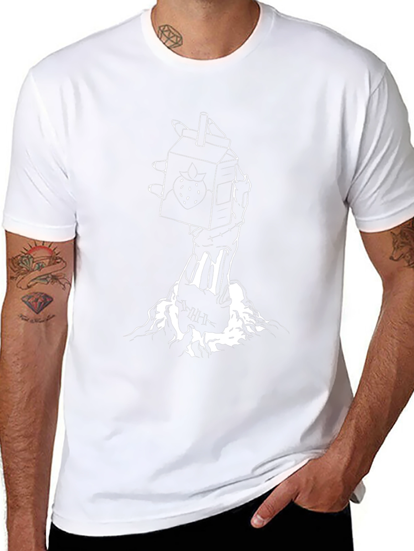 Strawberry Milk Carton Skeleton Hand Graphic Tee