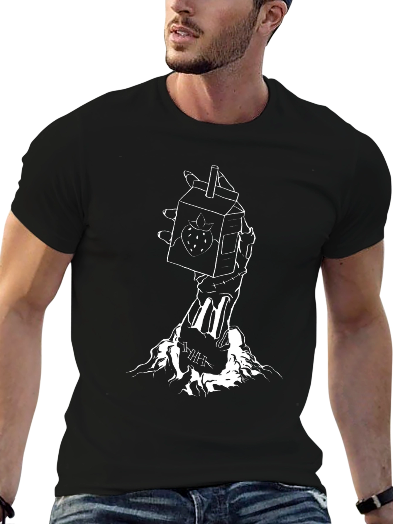 Strawberry Milk Carton Skeleton Hand Graphic Tee