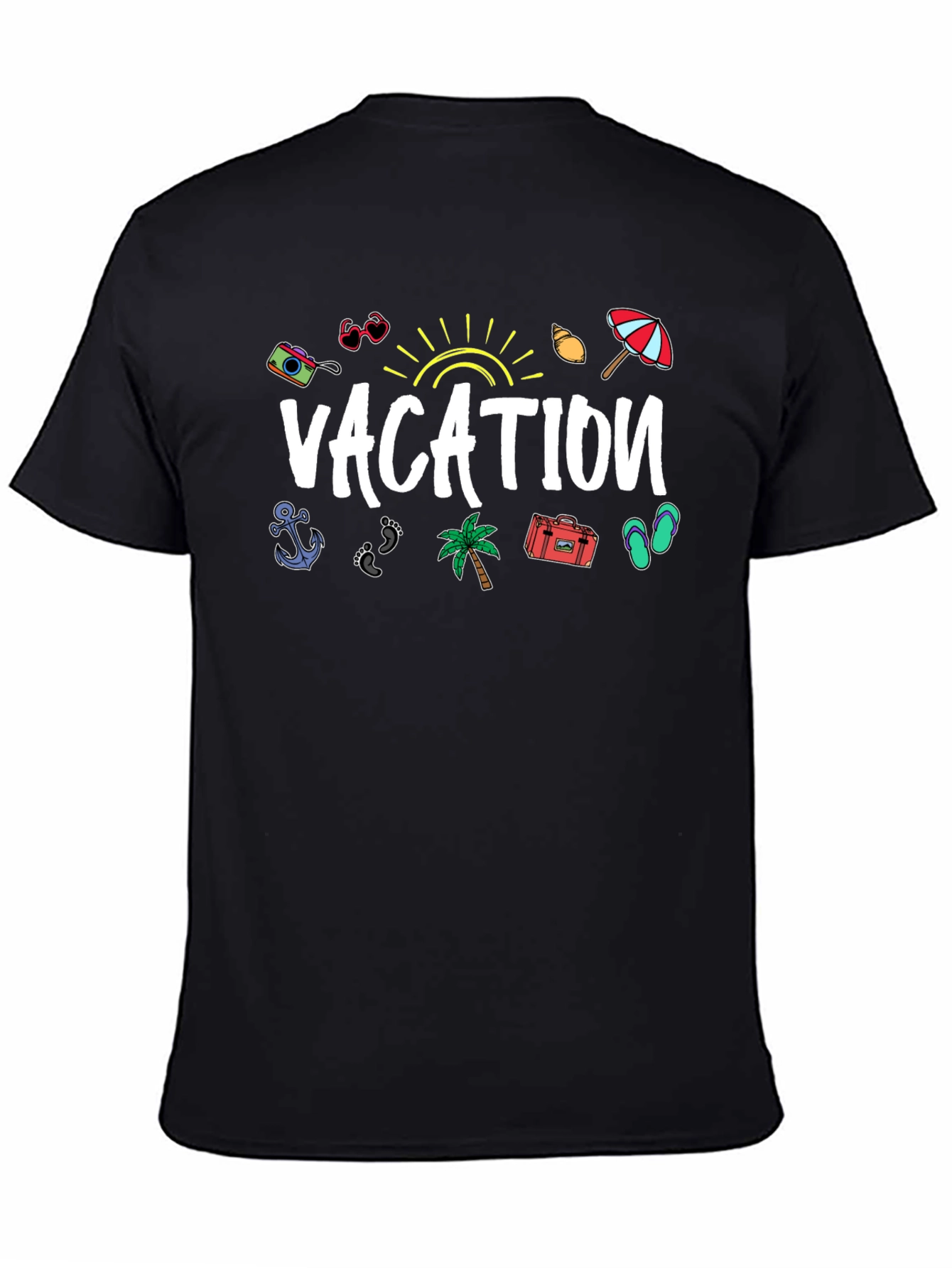 Vacation Graphic Print Black T-Shirt