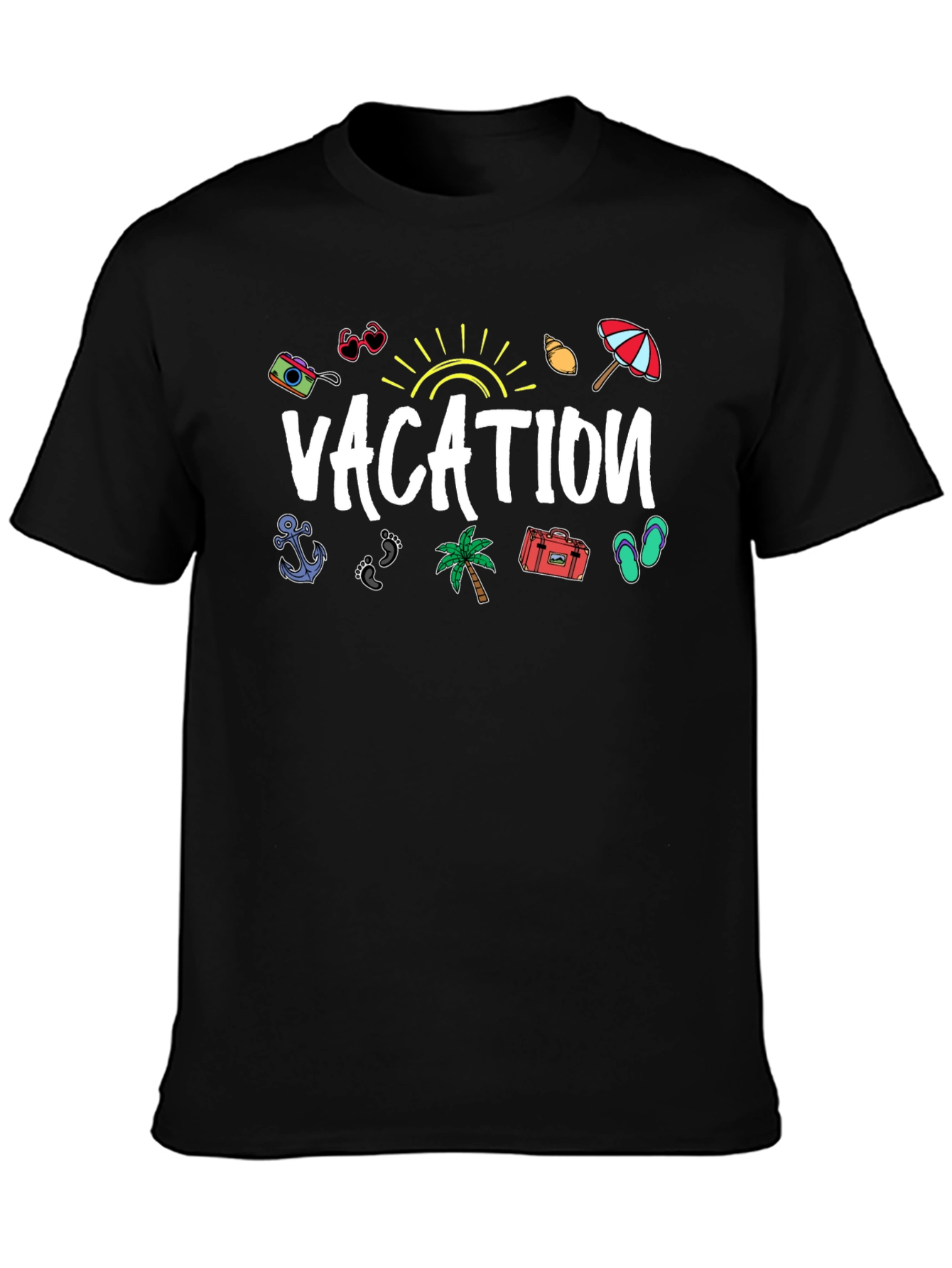 Vacation Graphic Print Black T-Shirt