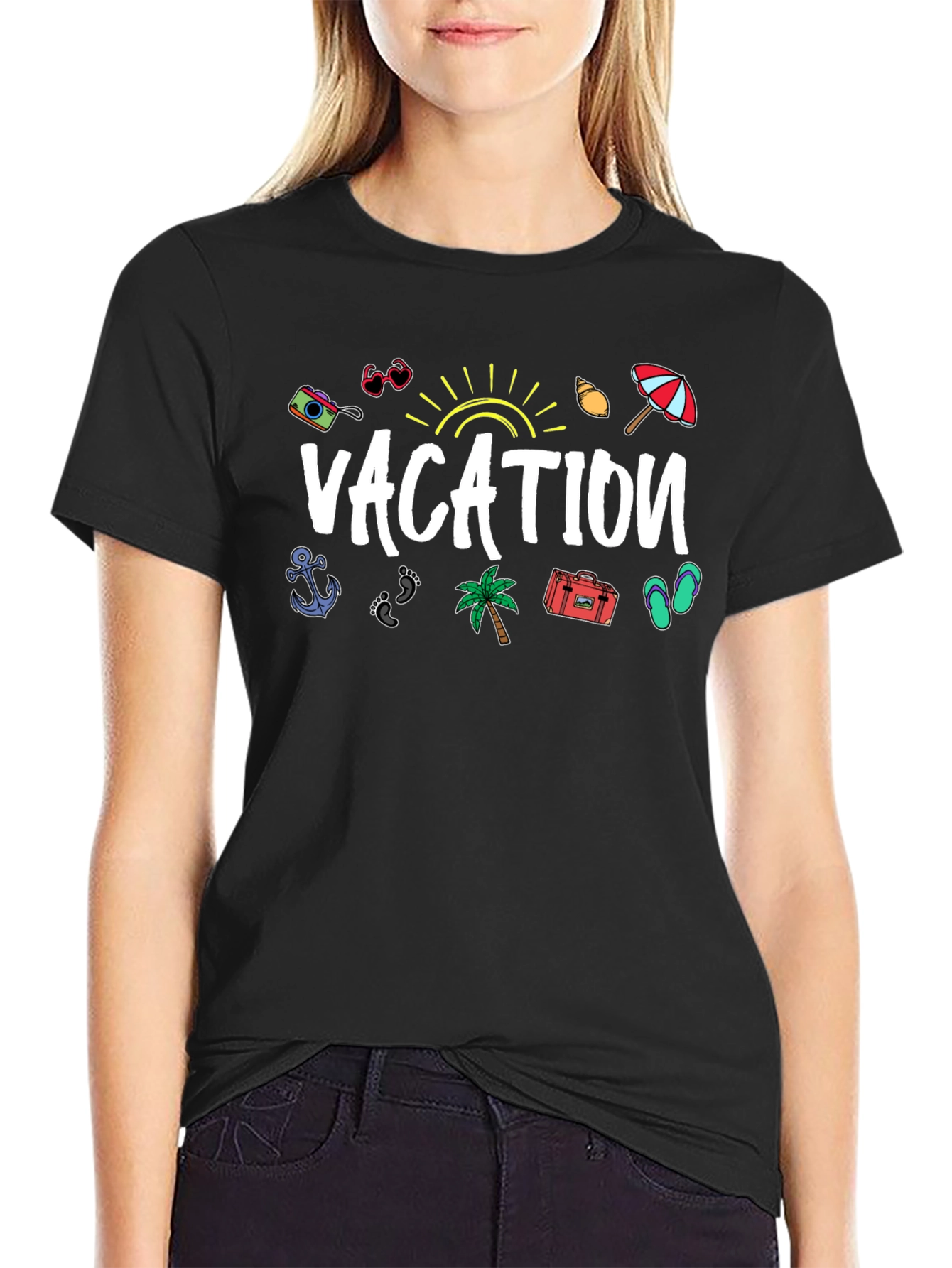 Vacation Graphic Print Black T-Shirt