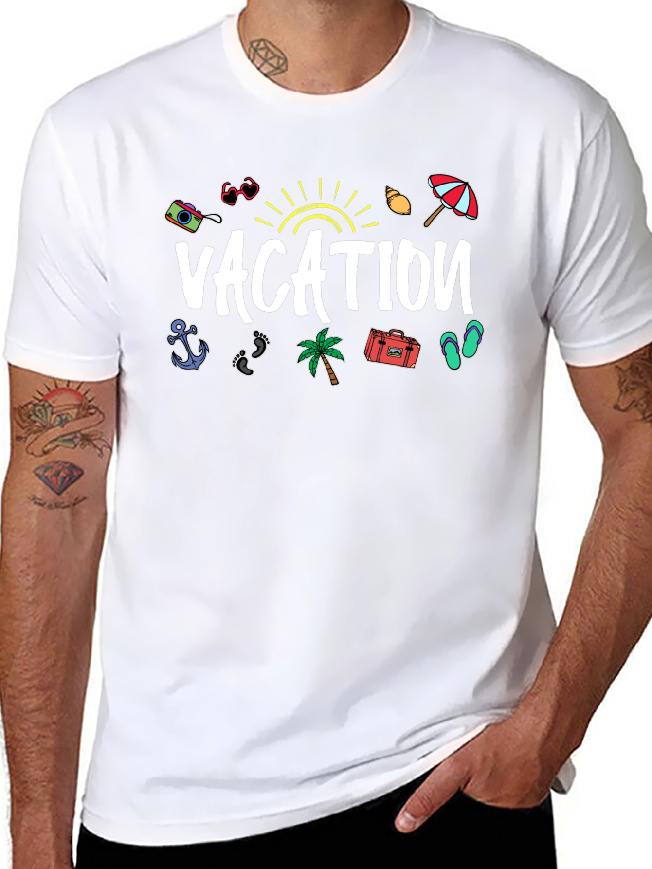 Vacation Graphic Print Black T-Shirt