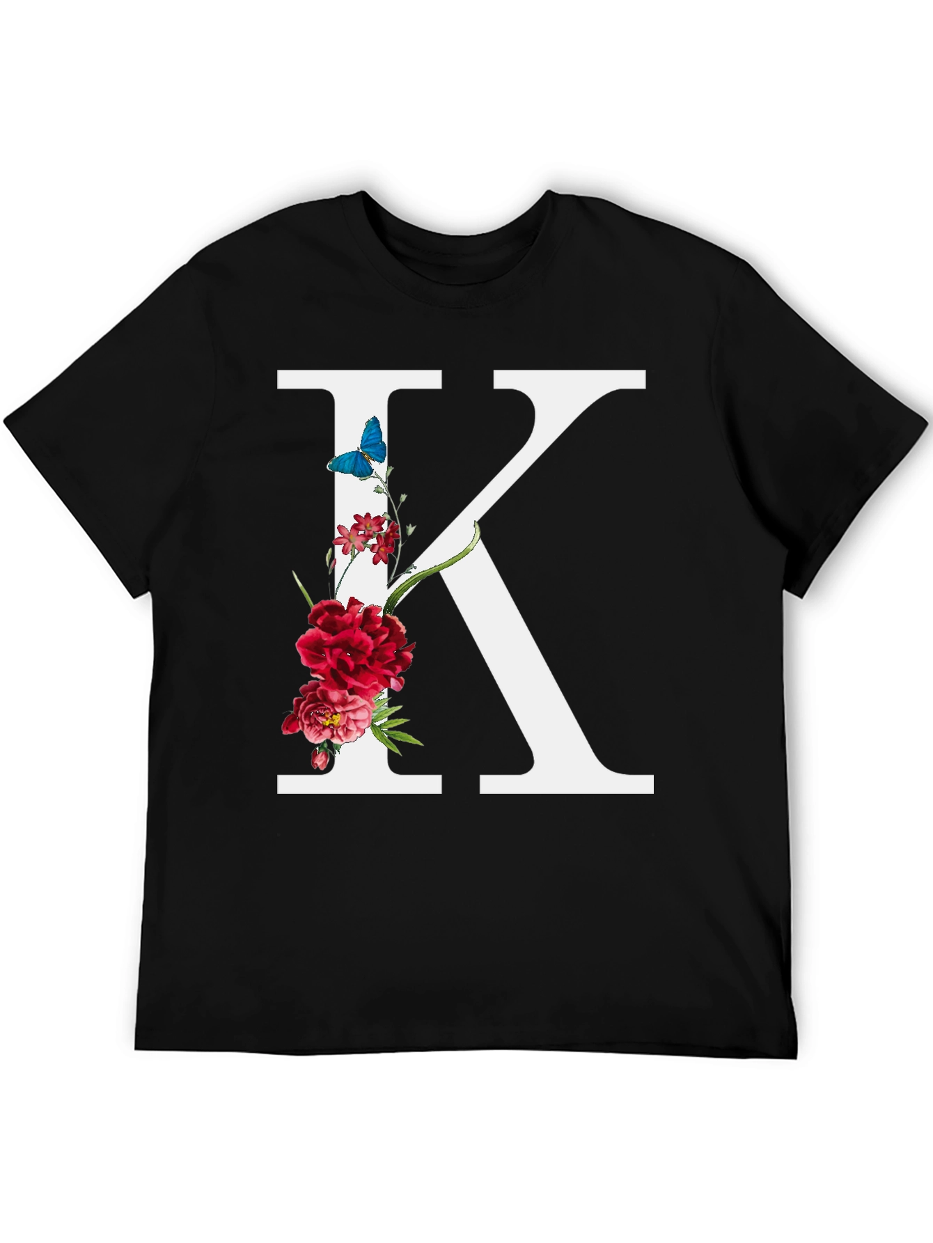 Floral Letter K Black T-Shirt