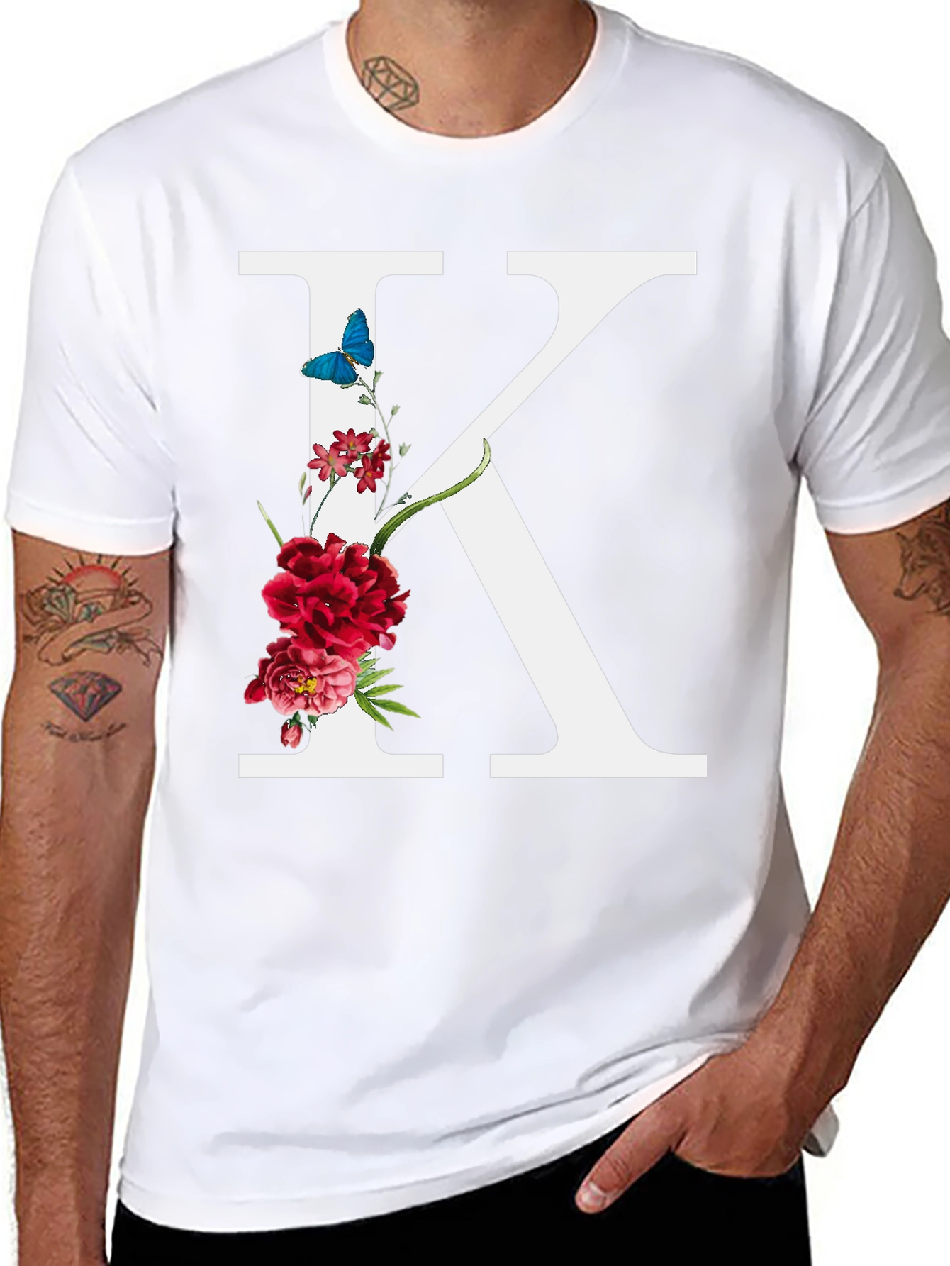 Floral Letter K Black T-Shirt