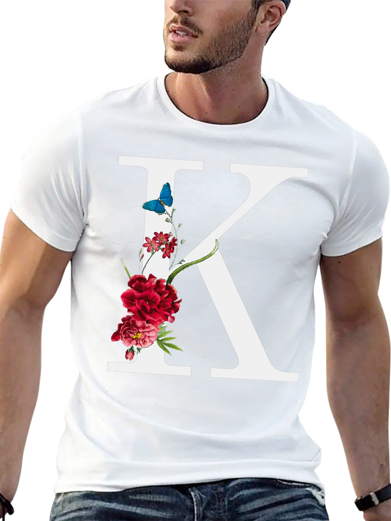 Floral Letter K Black T-Shirt