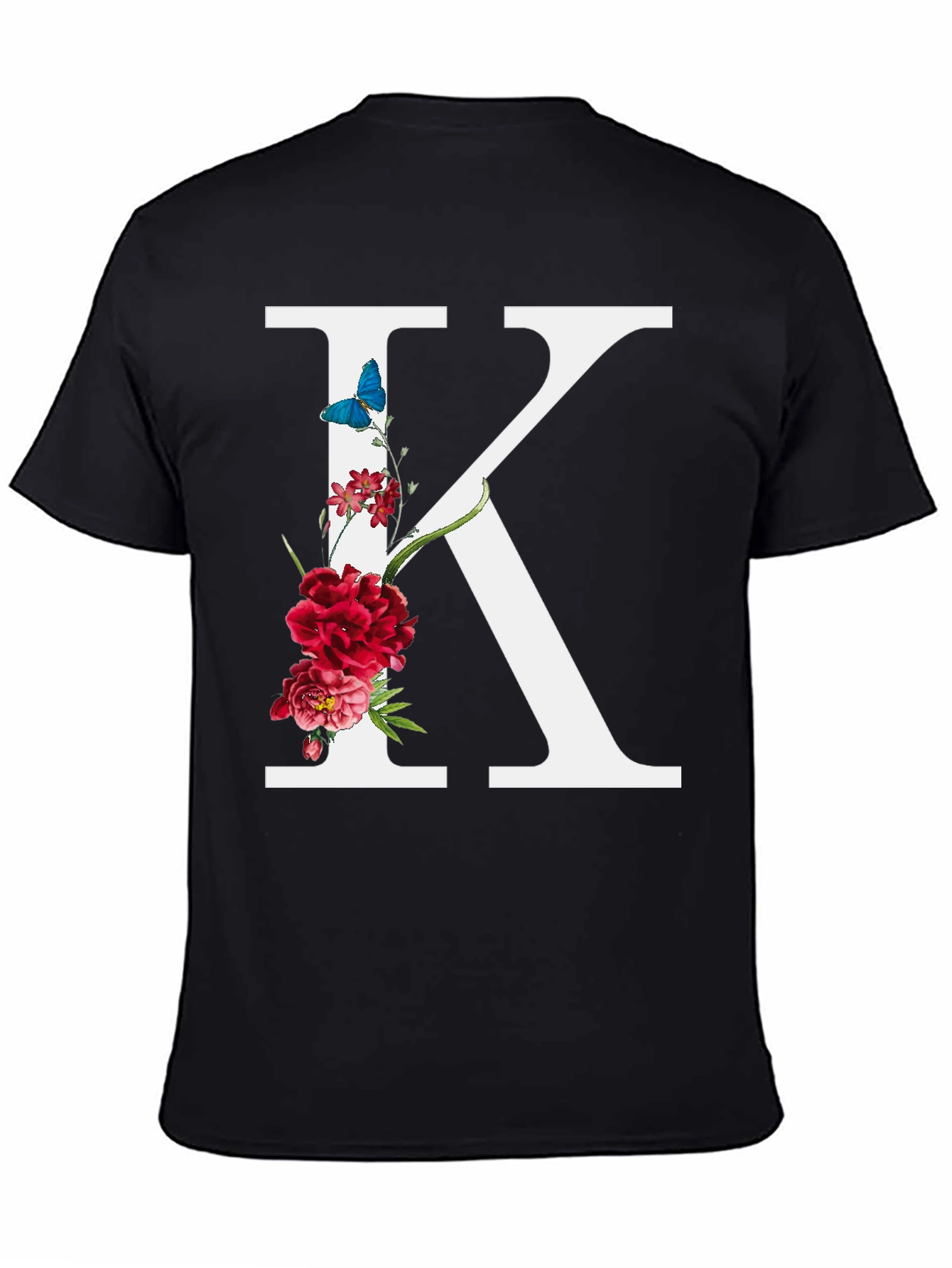 Floral Letter K Black T-Shirt
