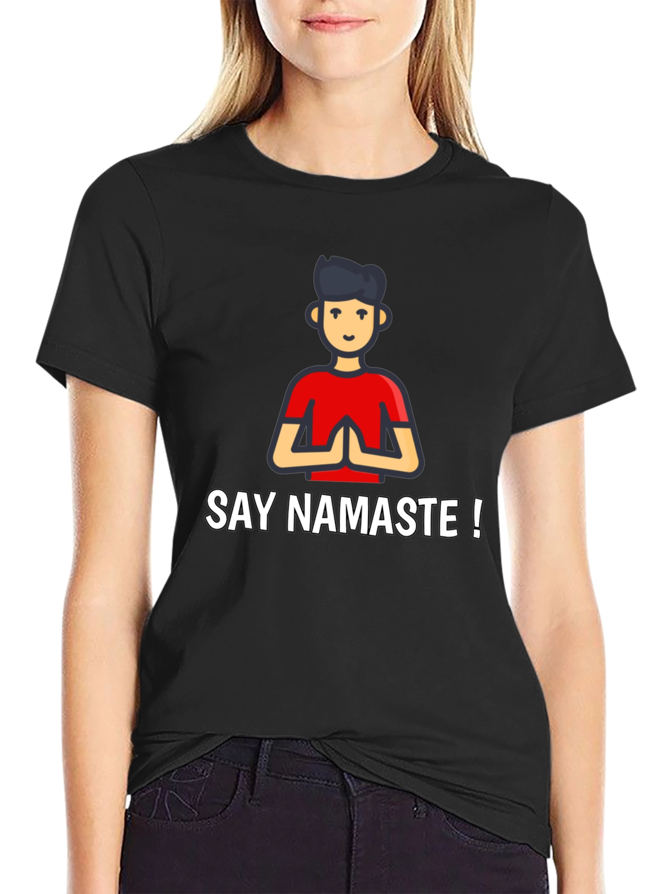 Say Namaste Graphic Black T-Shirt - Yoga & Meditation