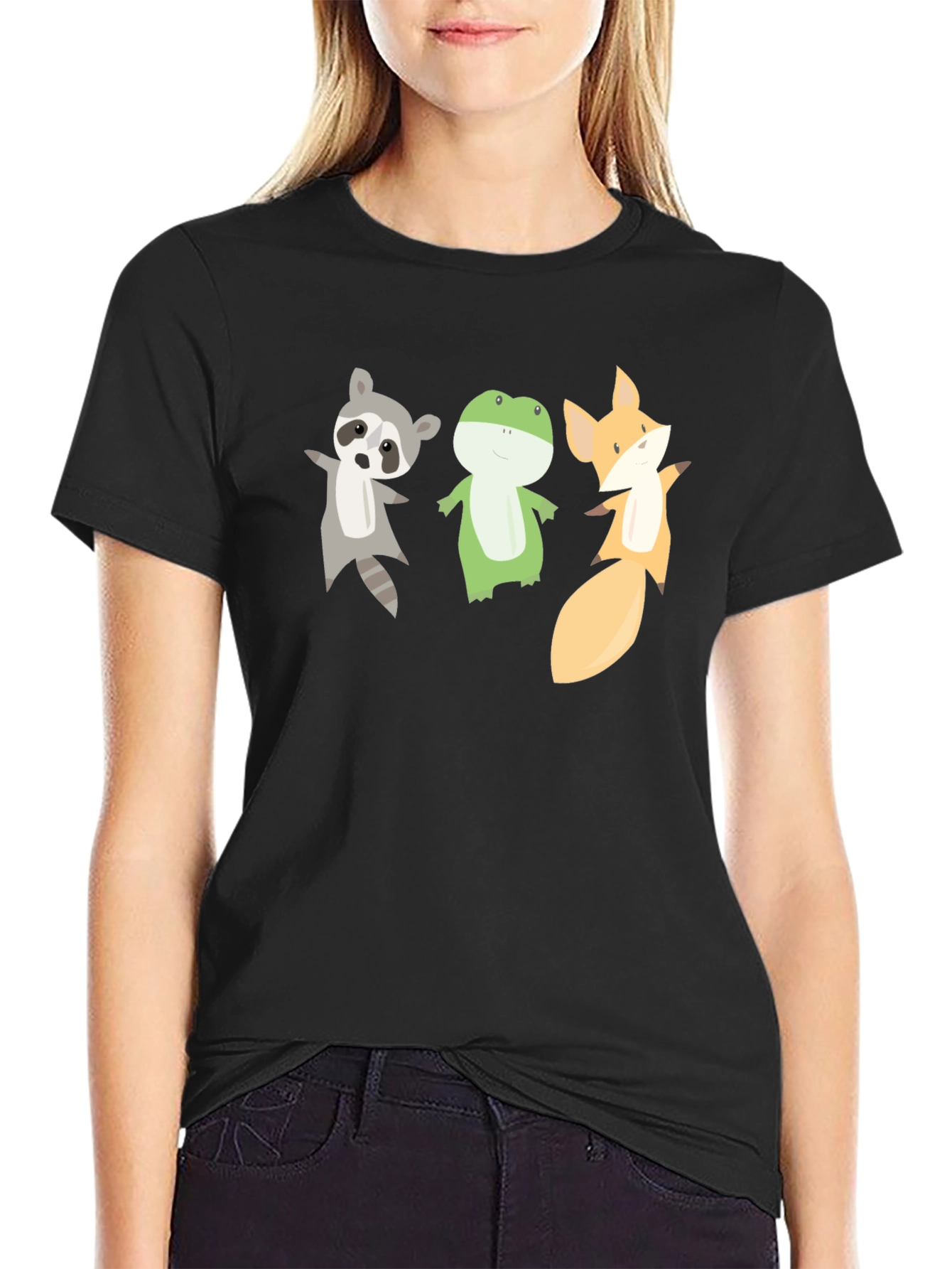 Cartoon Animal Trio Black T-Shirt