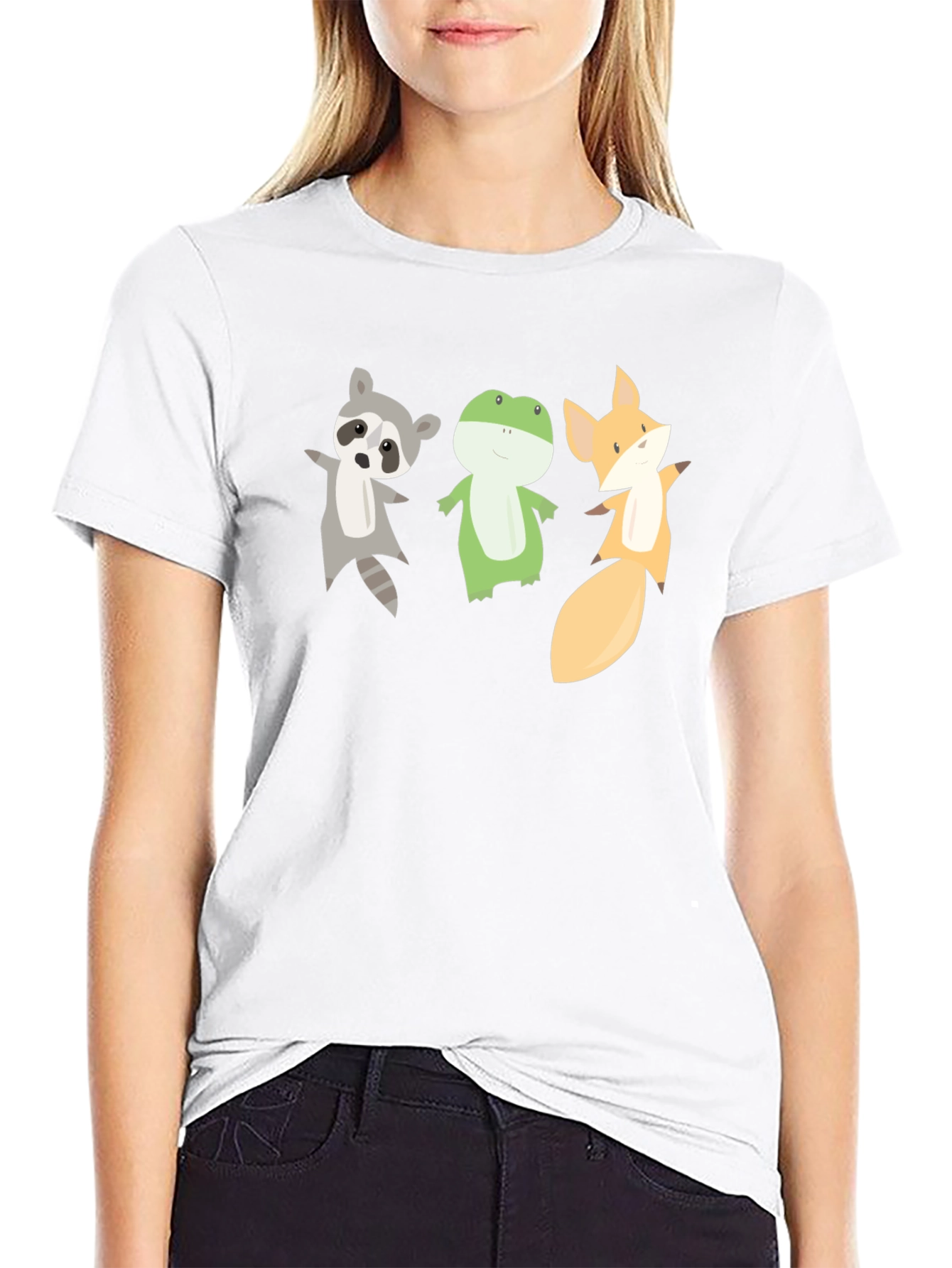 Cartoon Animal Trio Black T-Shirt