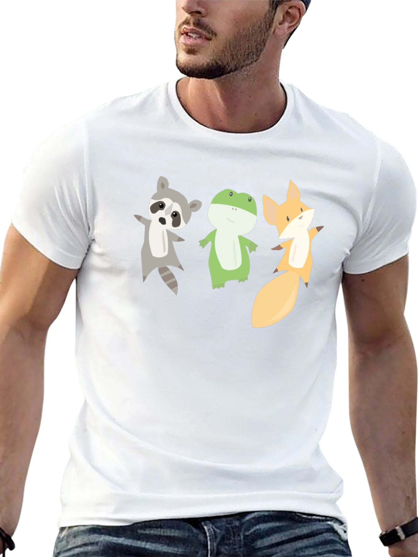 Cartoon Animal Trio Black T-Shirt