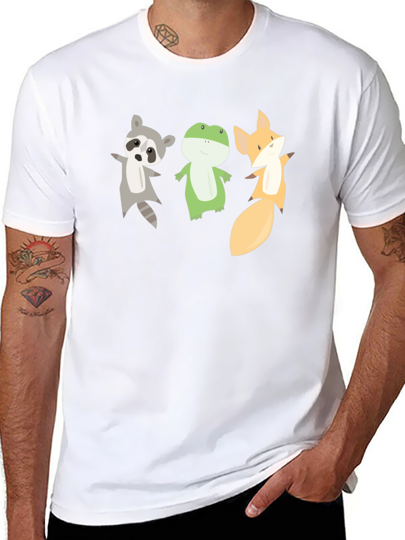 Cartoon Animal Trio Black T-Shirt