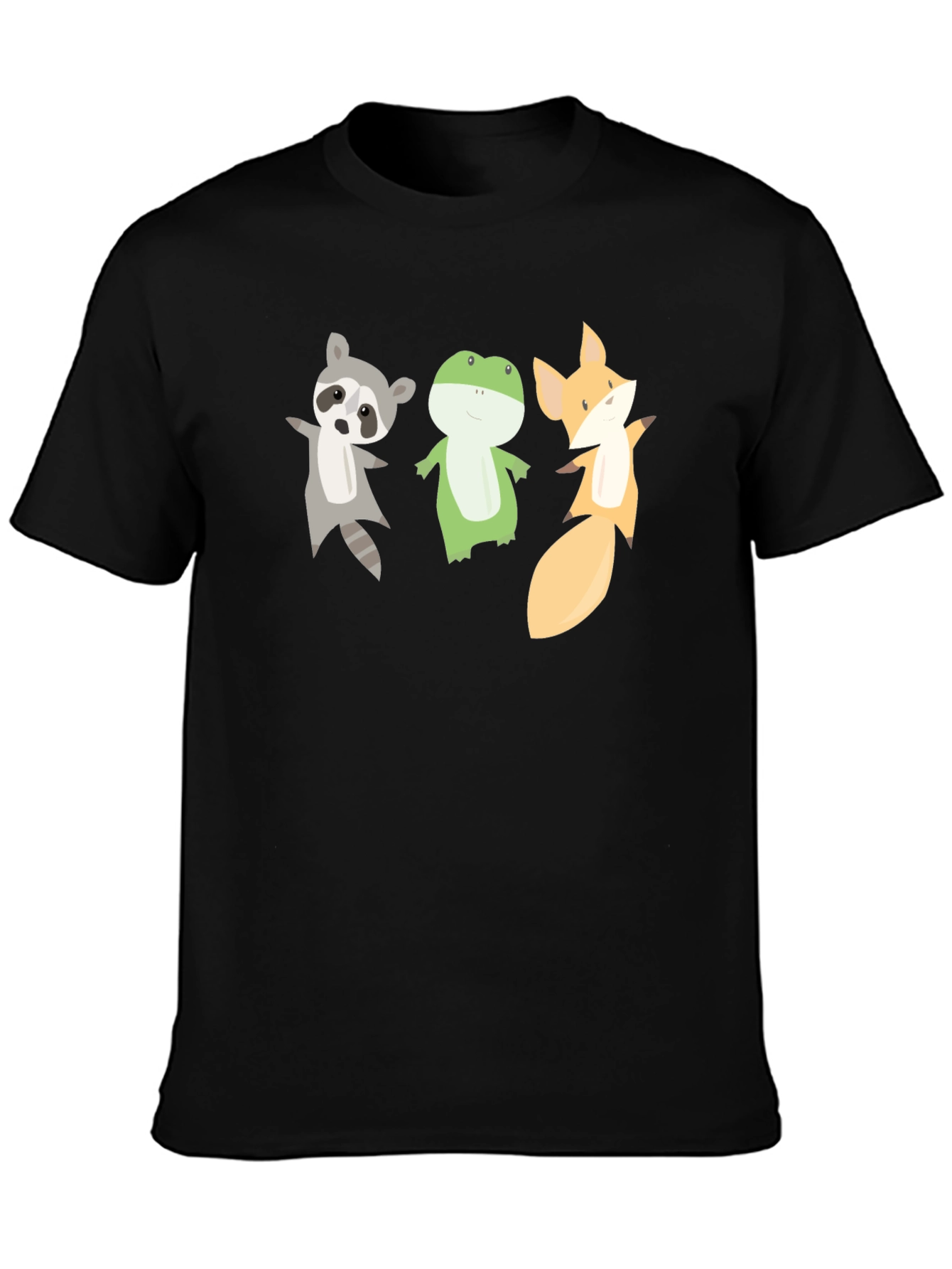 Cartoon Animal Trio Black T-Shirt