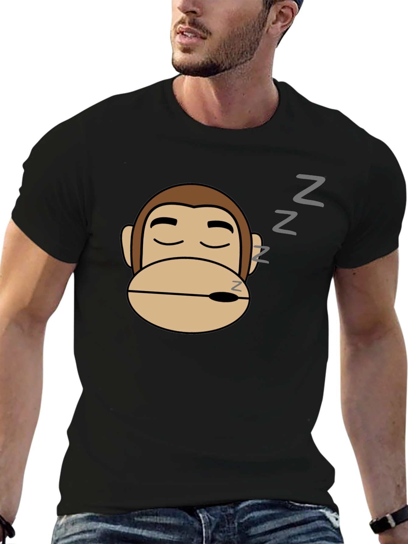 Sleepy Monkey Graphic Tee - Black Cotton Comfort