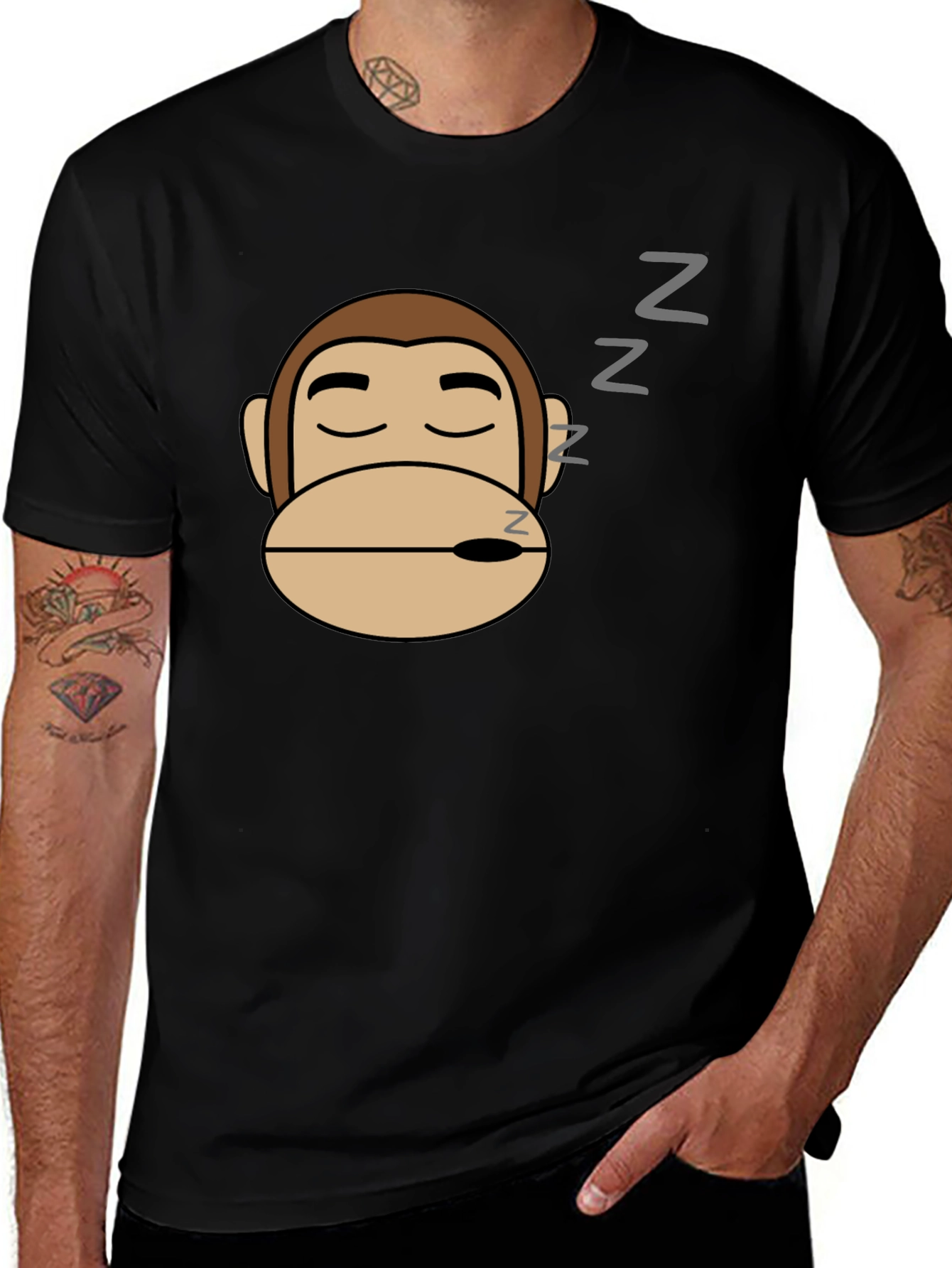 Sleepy Monkey Graphic Tee - Black Cotton Comfort