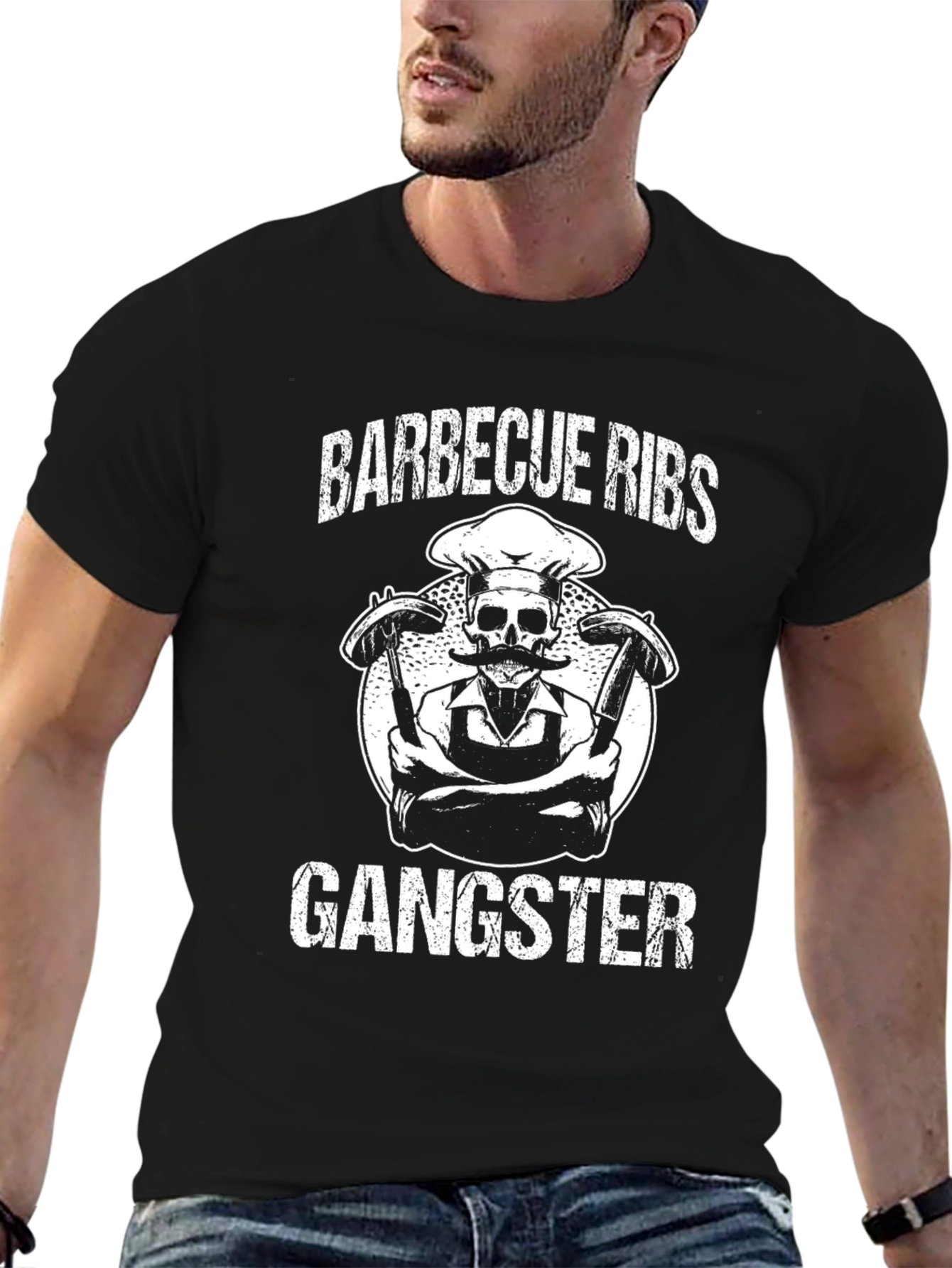 Barbecue Ribs Gangster Graphic T-Shirt - Black