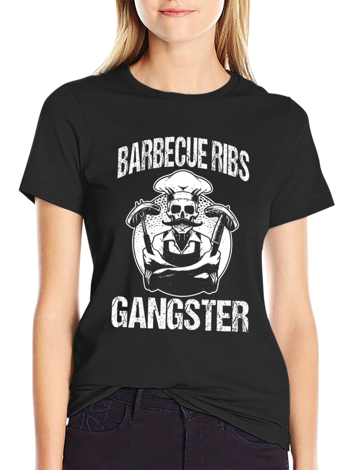 Barbecue Ribs Gangster Graphic T-Shirt - Black
