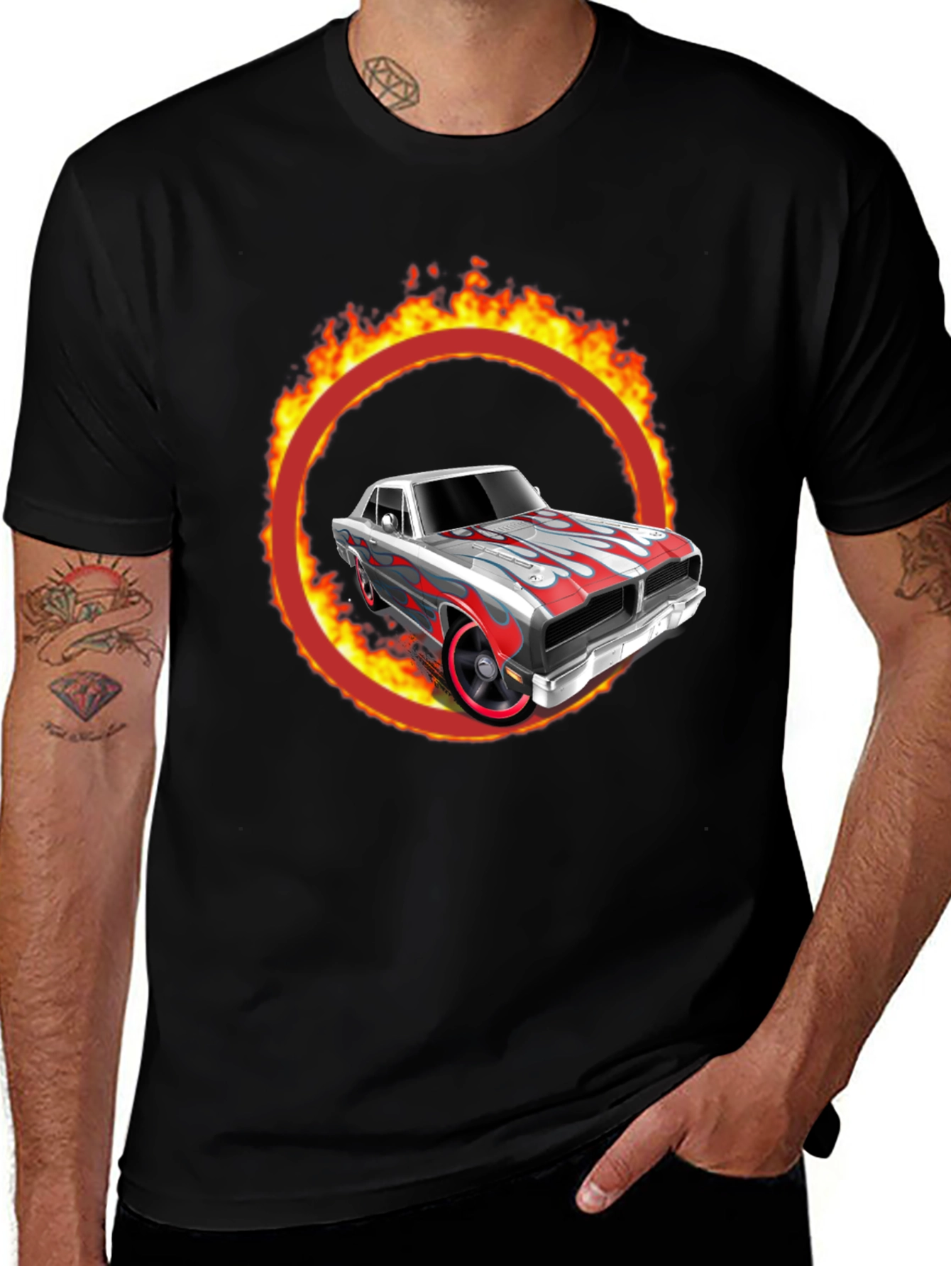 Fiery Car Graphic T-Shirt - Classic Cool