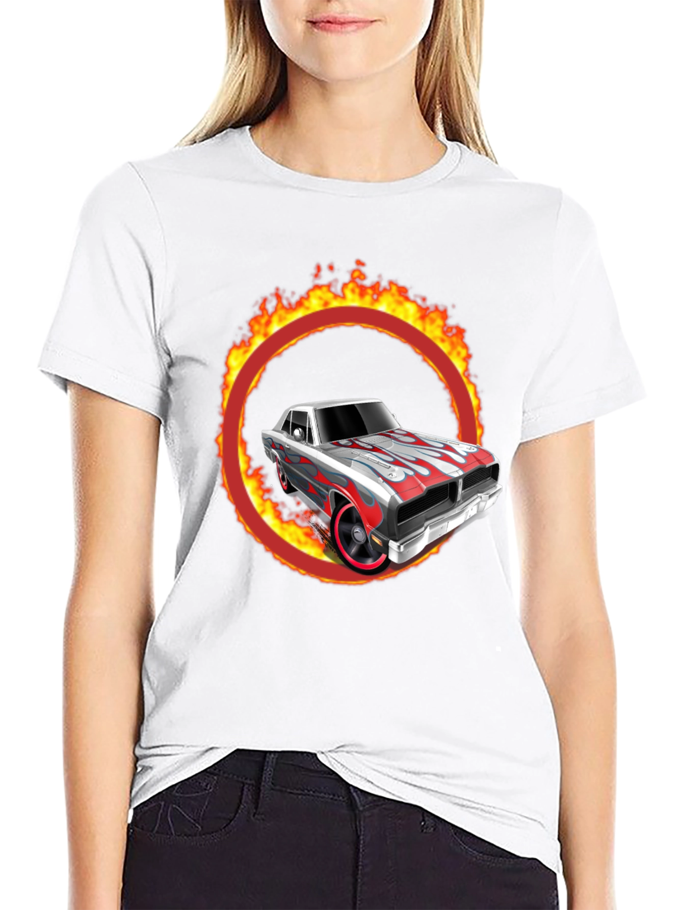 Fiery Car Graphic T-Shirt - Classic Cool