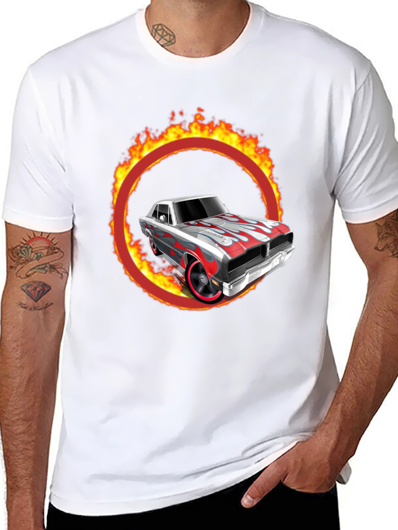 Fiery Car Graphic T-Shirt - Classic Cool