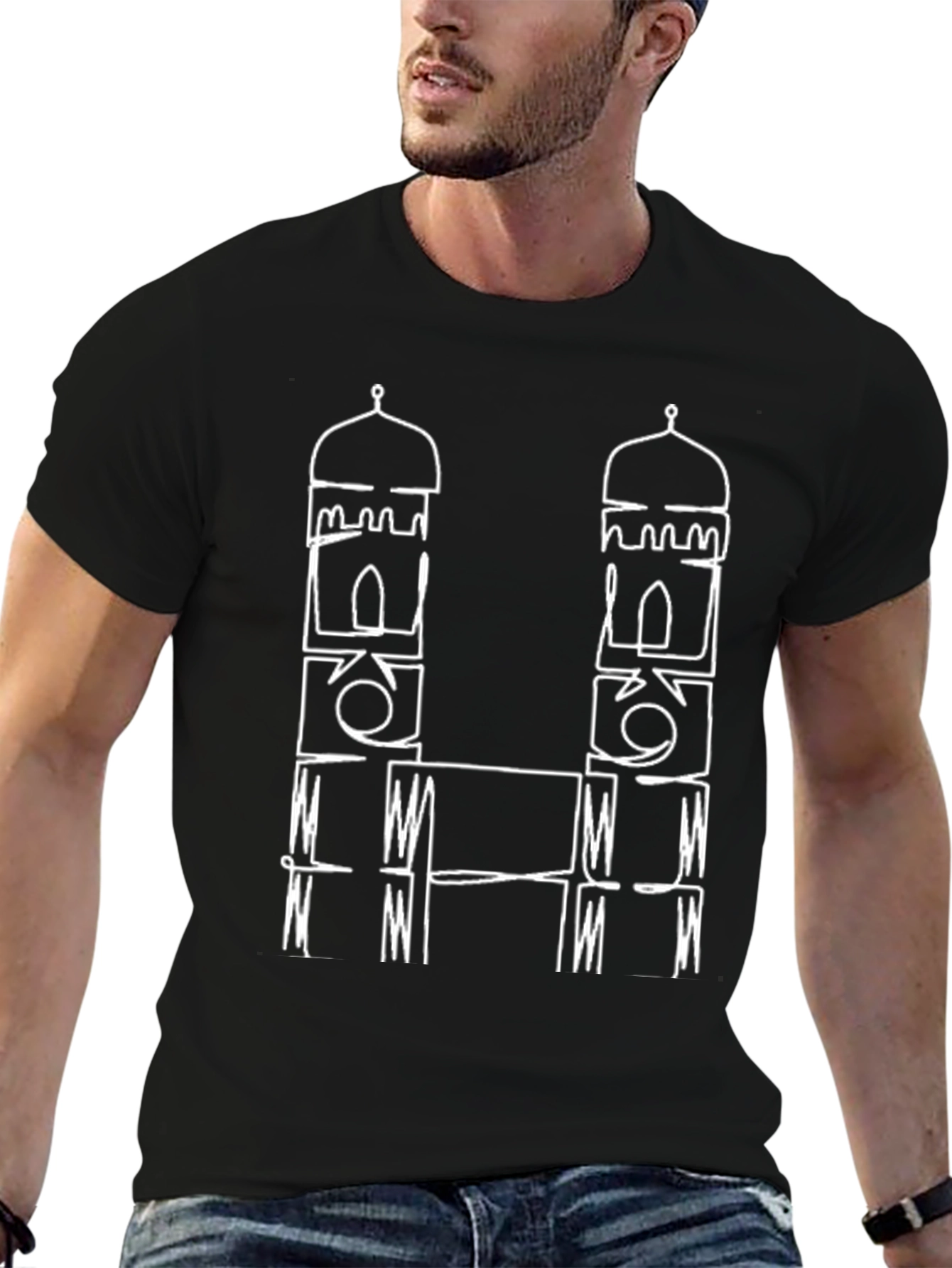 Abstract Mosque Graphic Black T-Shirt