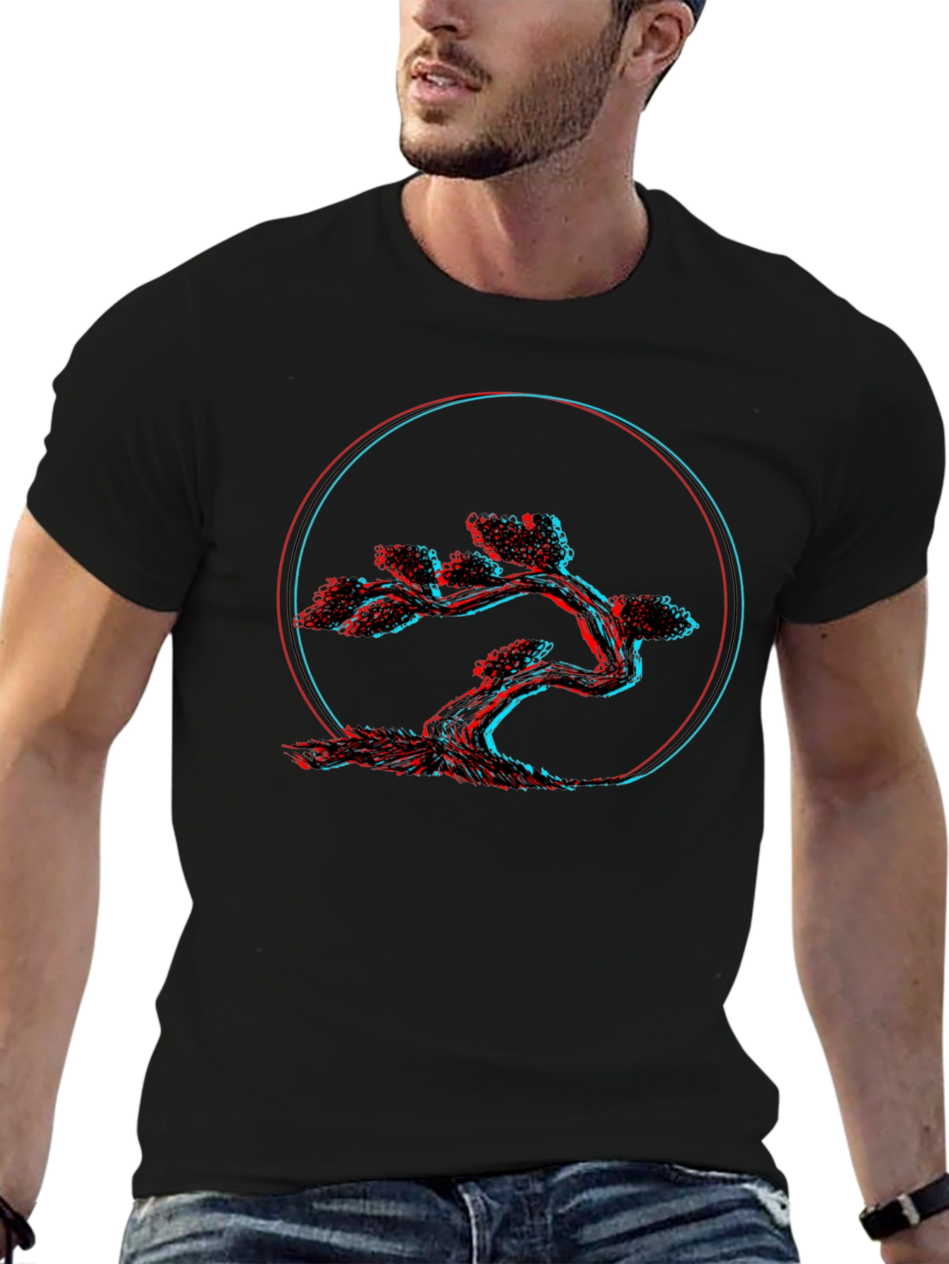 3D Bonsai Tree Graphic Black Tee