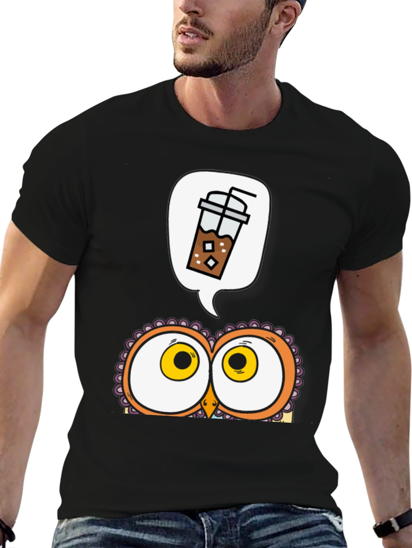 Iced Coffee Owl Graphic T-Shirt