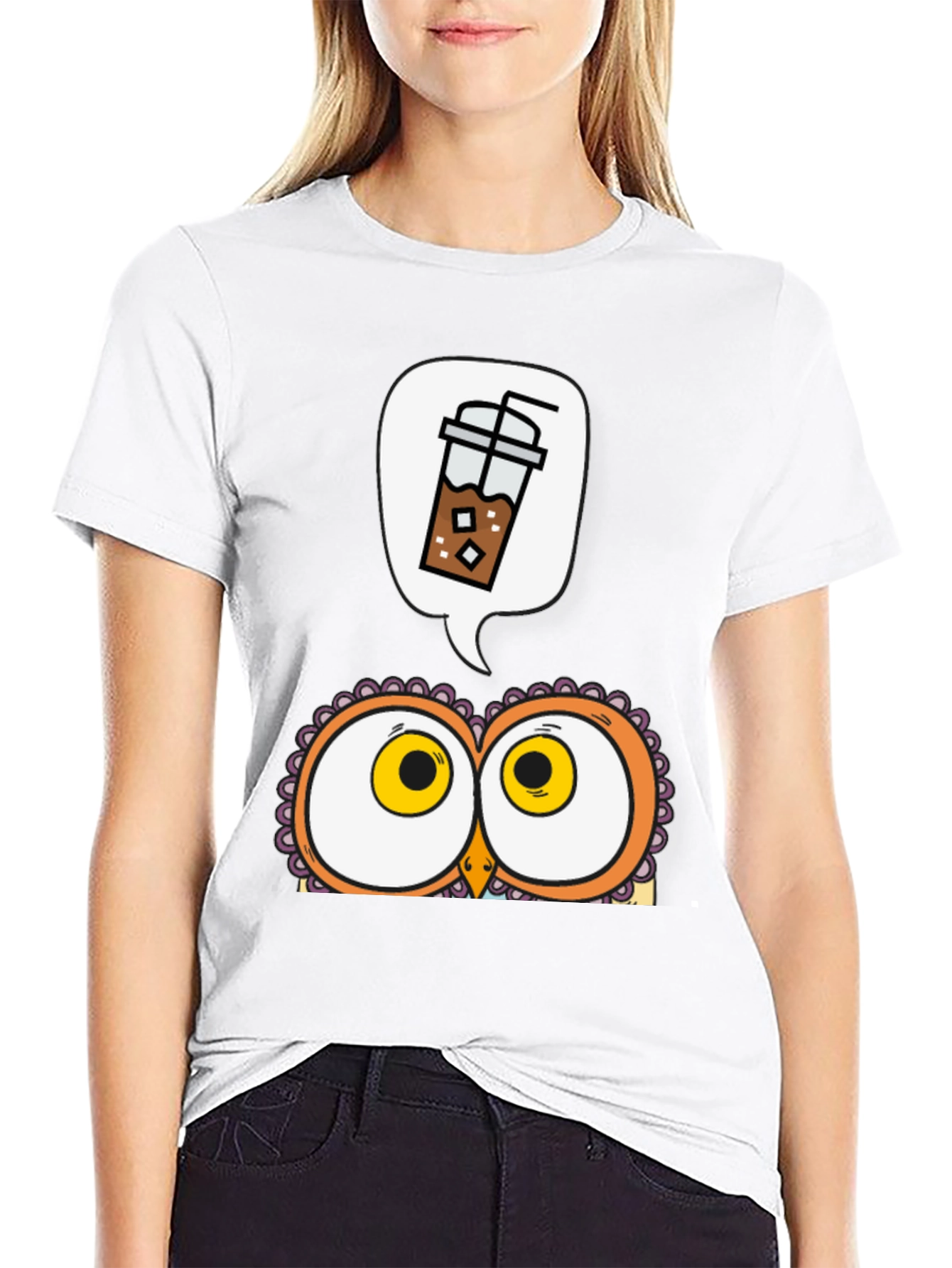 Iced Coffee Owl Graphic T-Shirt