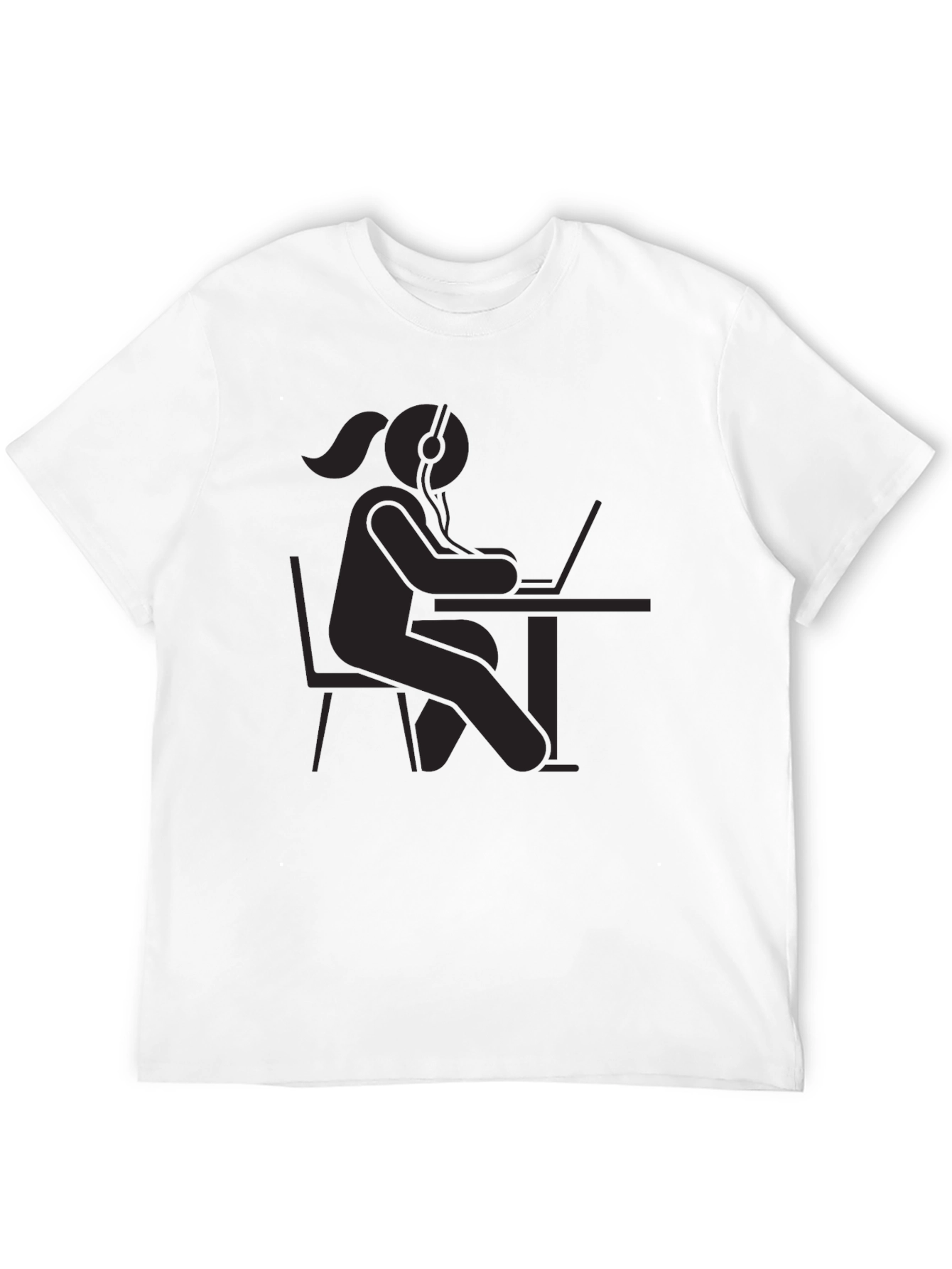 Black T-Shirt - Stick Figure Woman at Computer