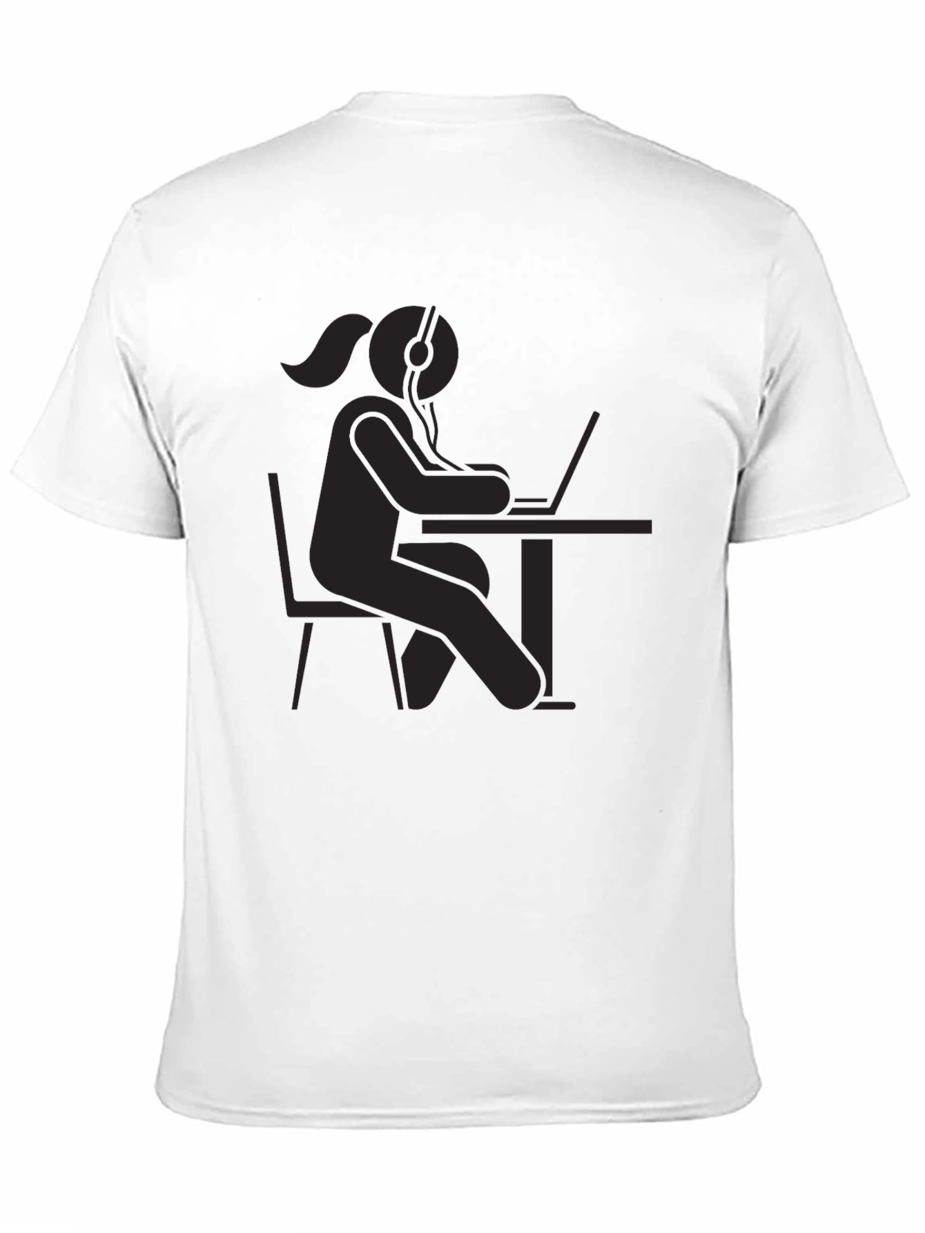 Black T-Shirt - Stick Figure Woman at Computer