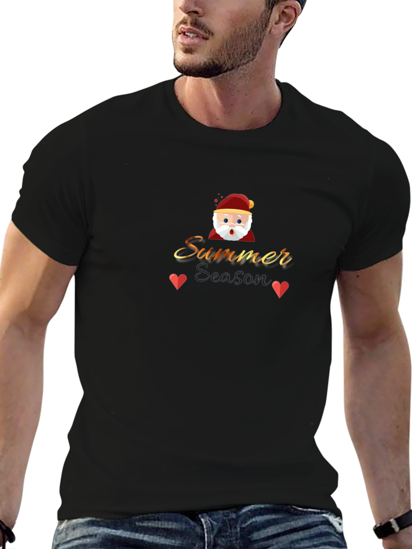 Summer Season Santa Graphic Black T-Shirt