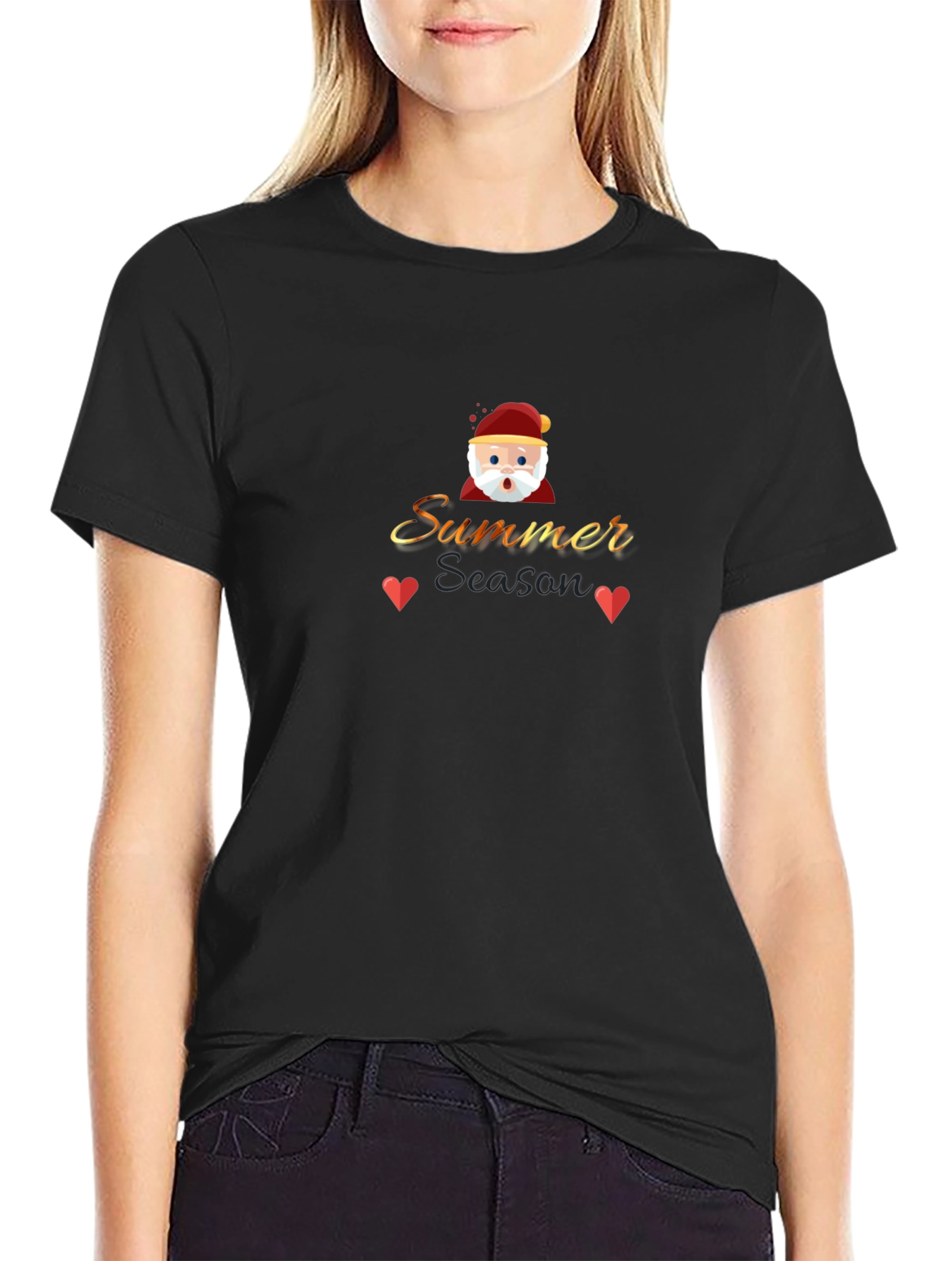 Summer Season Santa Graphic Black T-Shirt